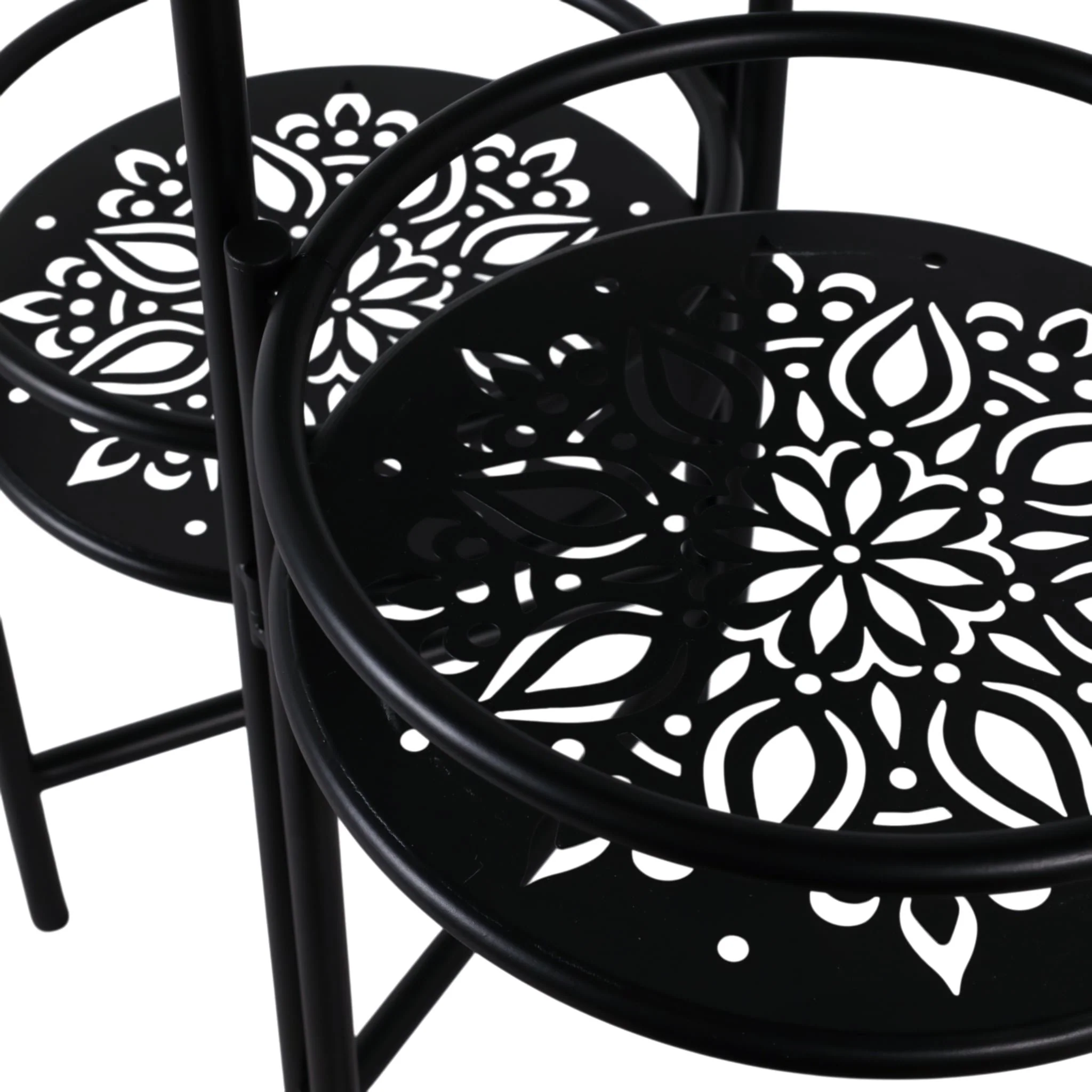 22" Folding 3-tier Mandala Plant Stand, Black - Image 5
