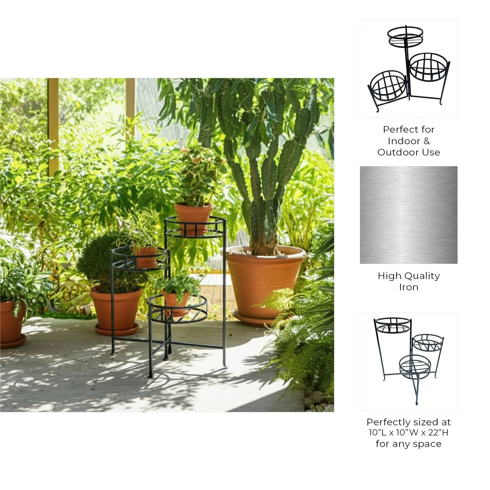 22" Folding 3-tier Plant Stand, Black - Image 10