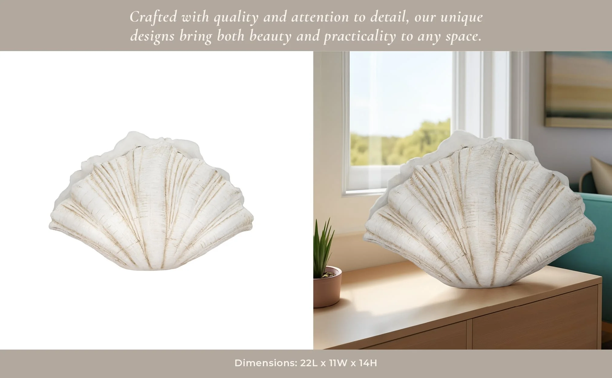 22" Scallop Shell Decor, White - Image 11