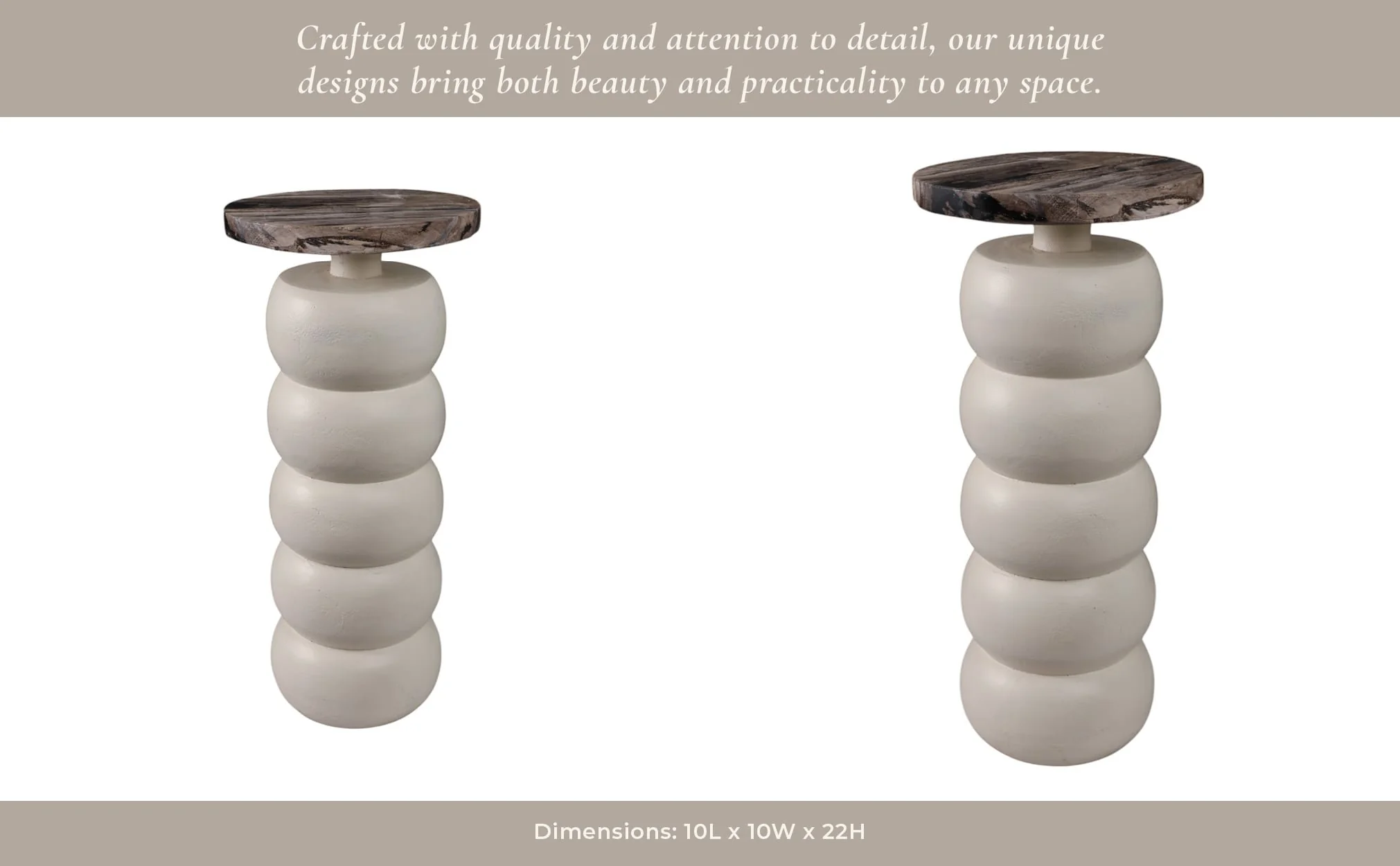 22" Stacked Ring Accent Table Petrified Wood Top, - Image 12