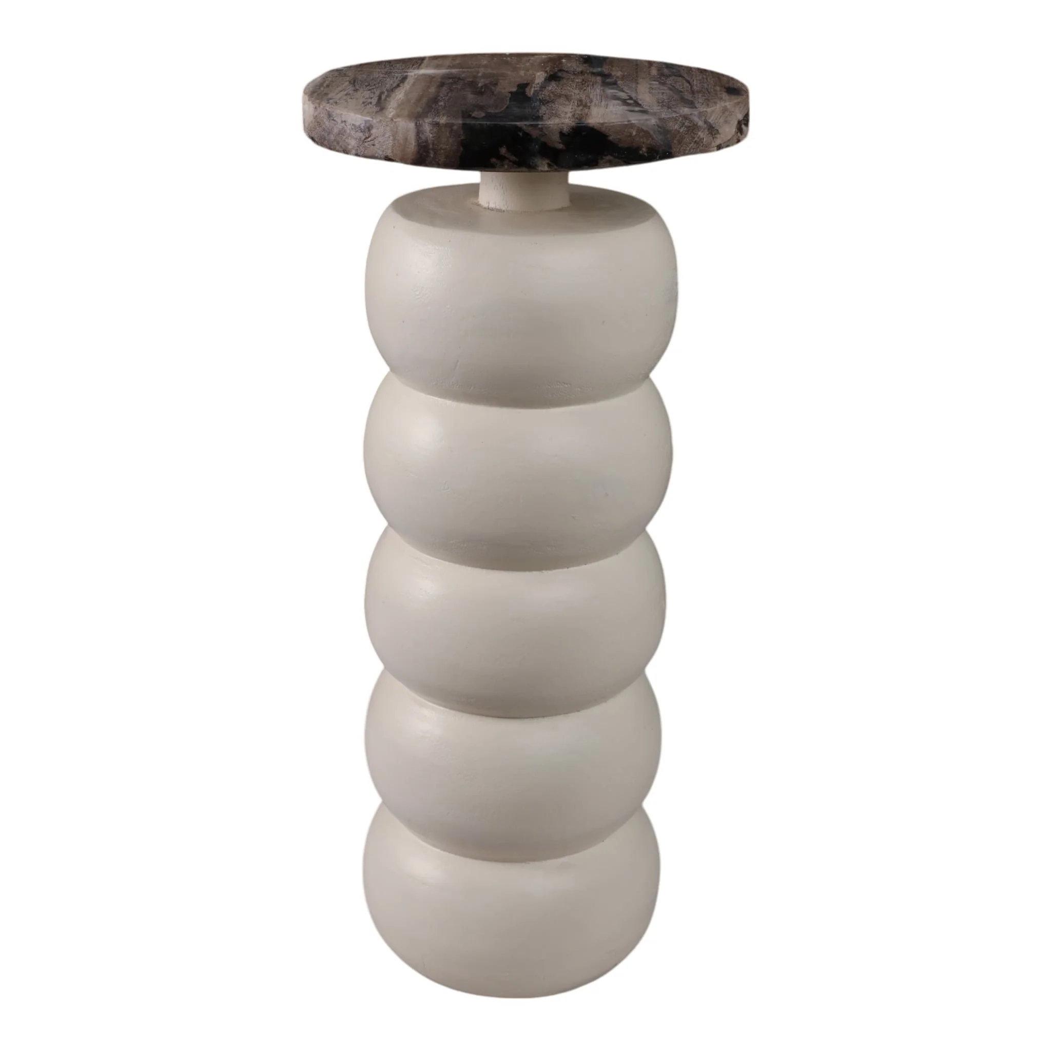 22" Stacked Ring Accent Table Petrified Wood Top, - Image 3