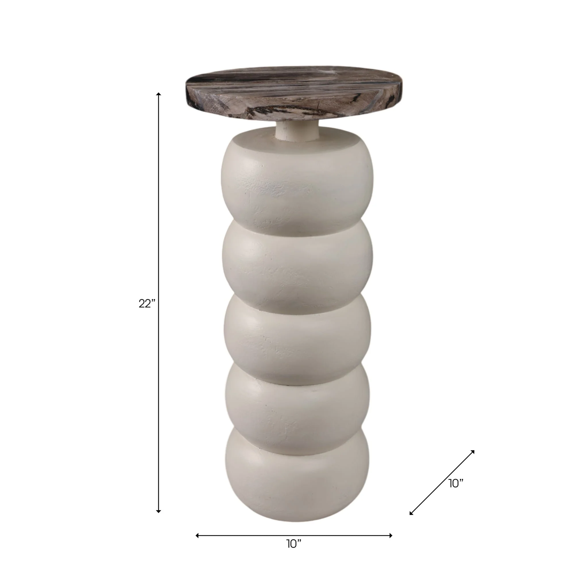 22" Stacked Ring Accent Table Petrified Wood Top, - Image 9