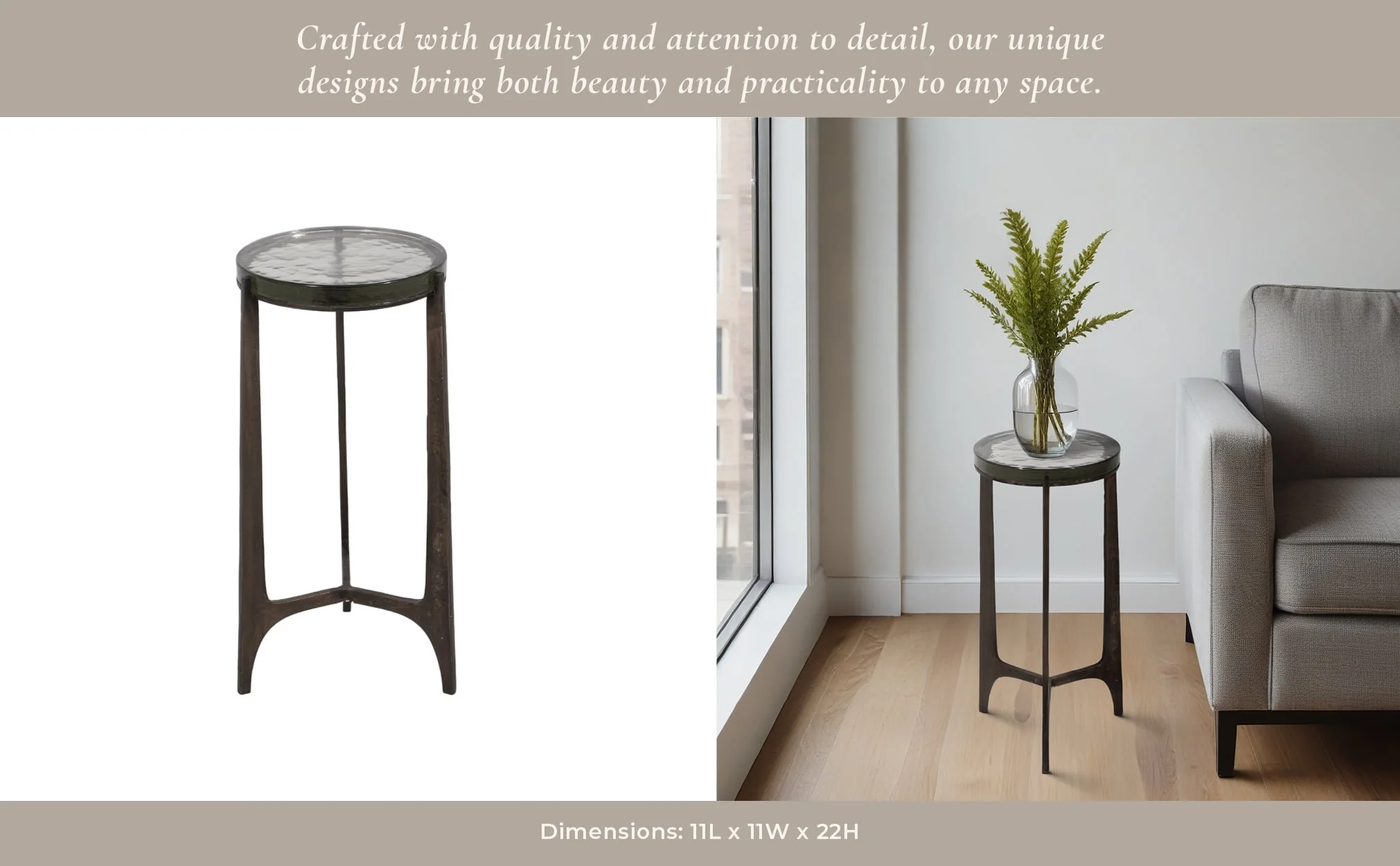 22" Thick Glass Top Round Accent Table, Antique Br - Image 10