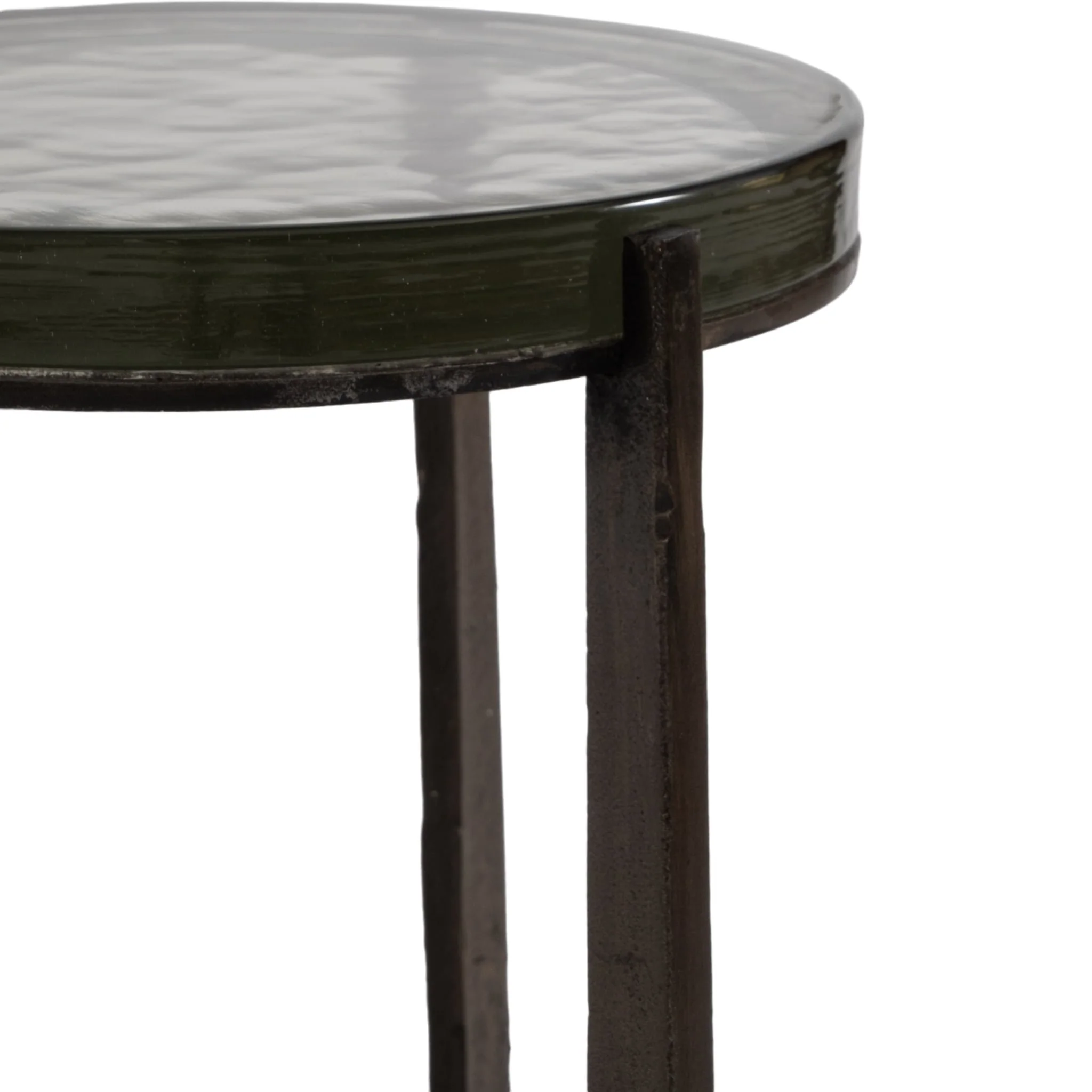 22" Thick Glass Top Round Accent Table, Antique Br - Image 4