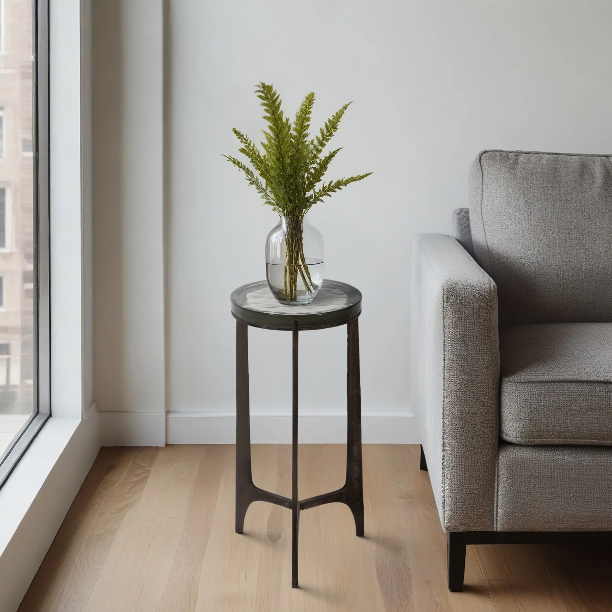22" Thick Glass Top Round Accent Table, Antique Br - Image 9