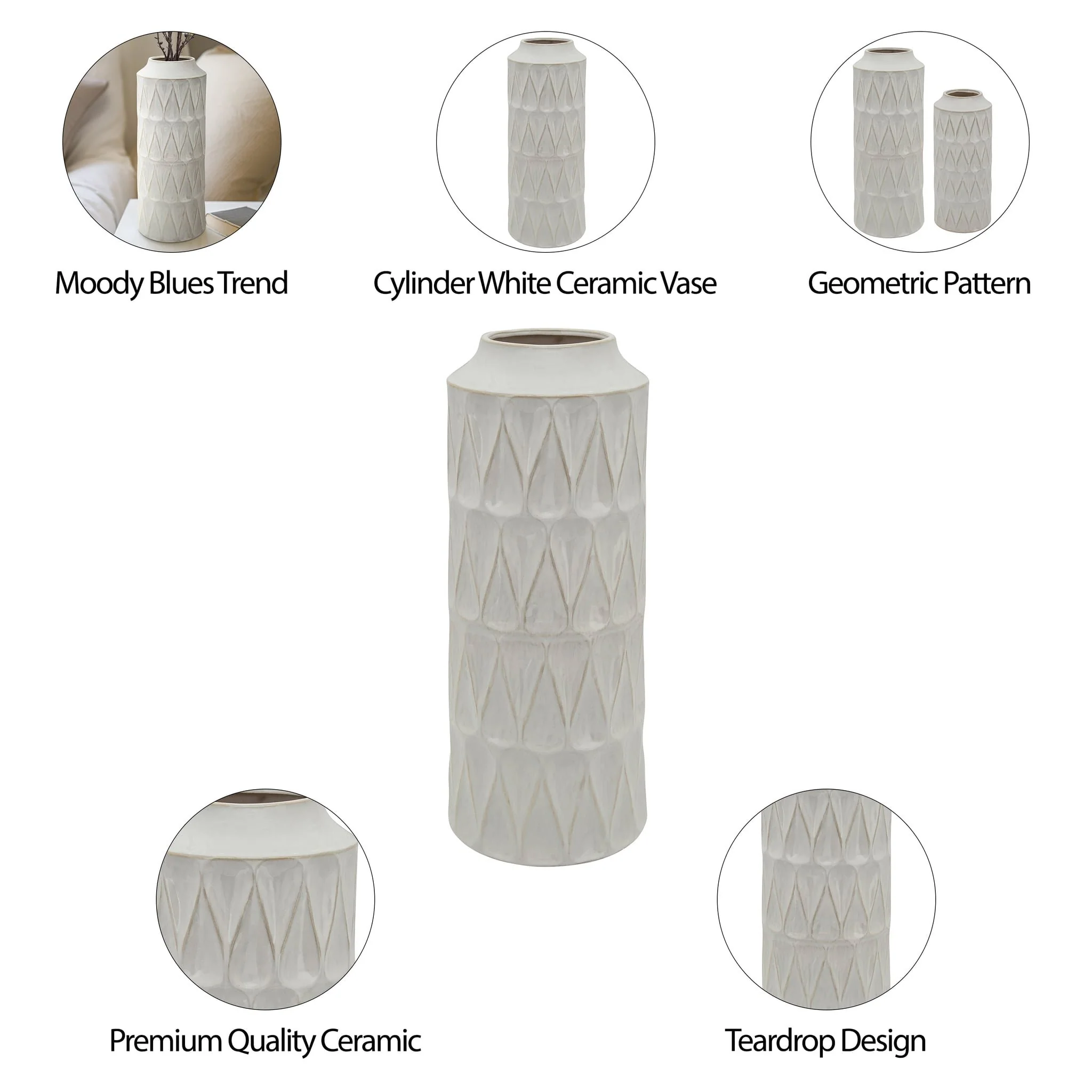 22"h Teardrop Vase, White - Image 9