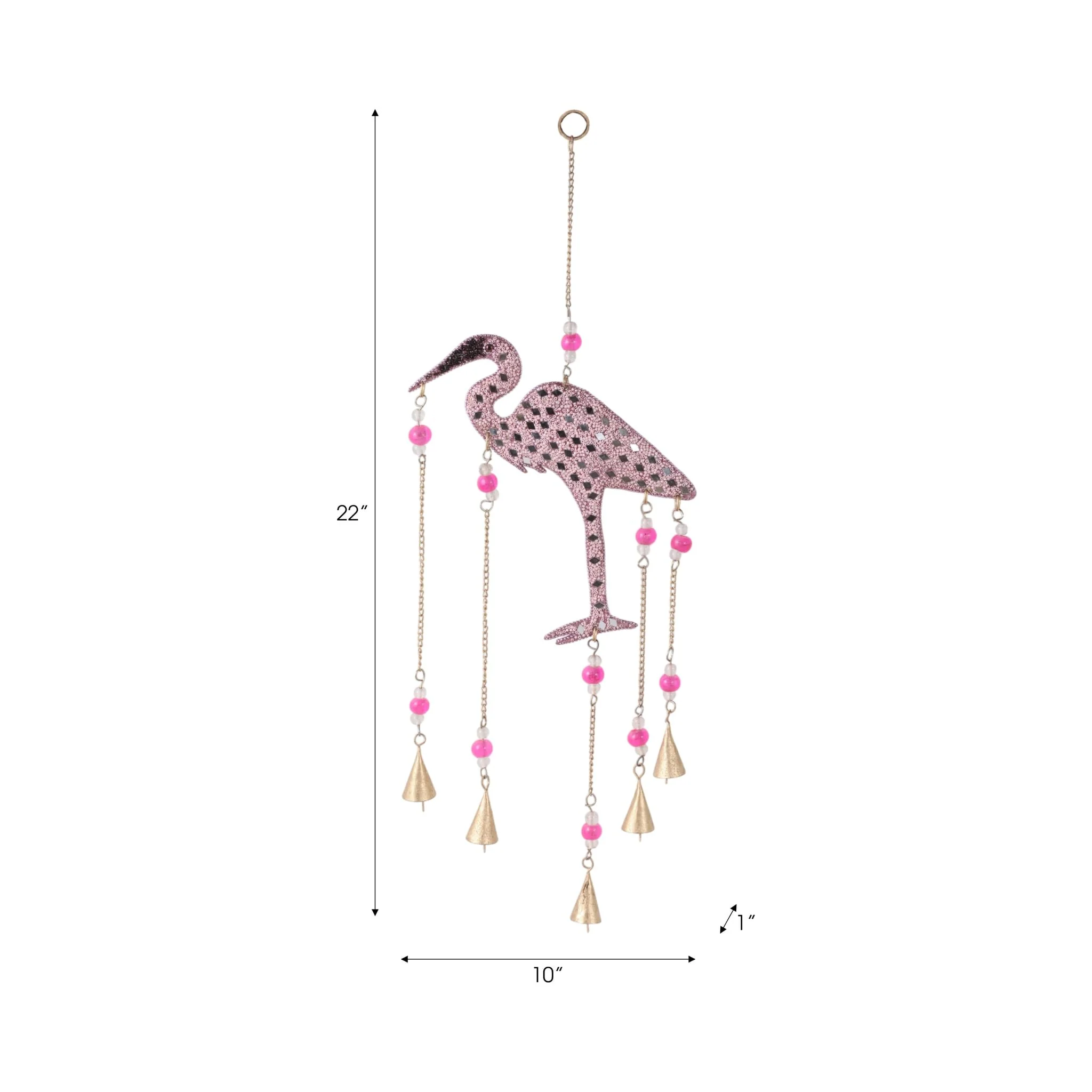22x10" Beaded Mosaic Flamingo Chime, Pink - Image 9