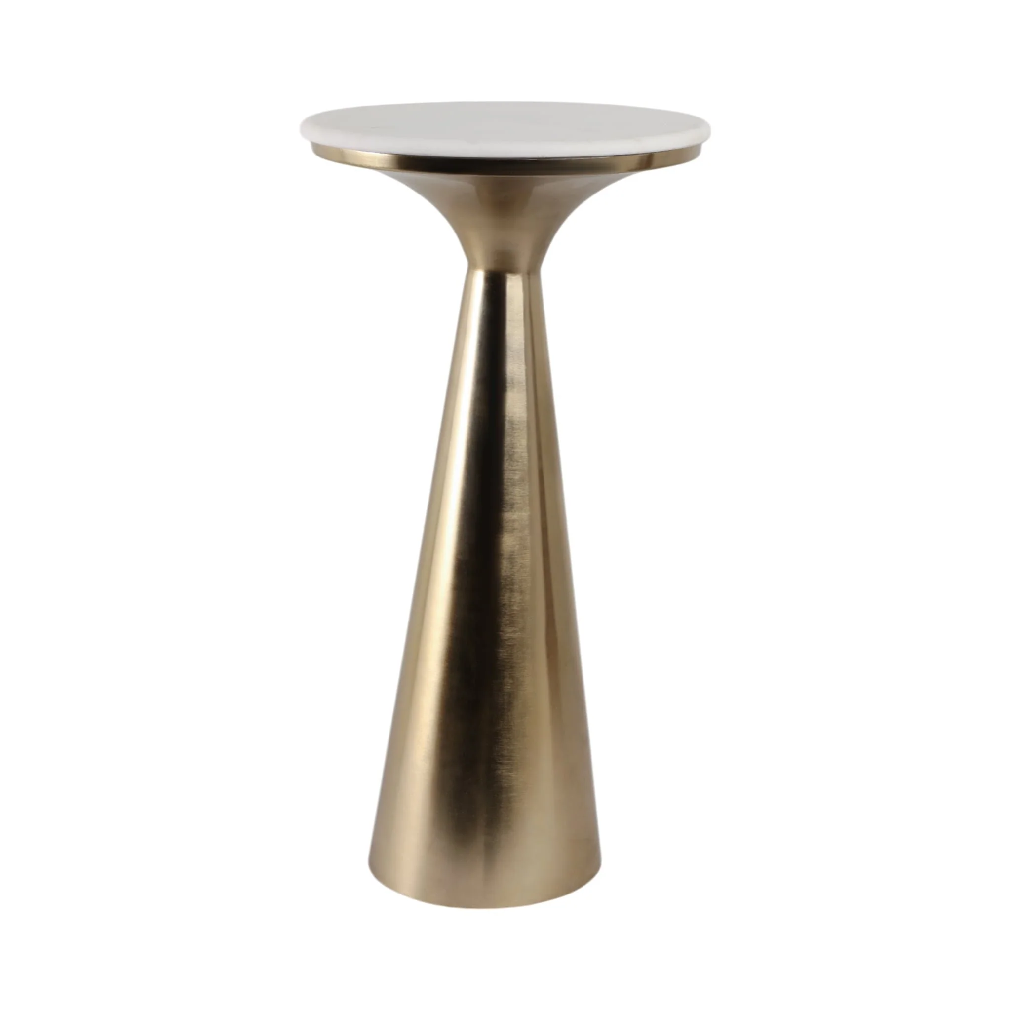 22x11"tapered Metal Base&mrble Drink Table,wht/gld - Image 2