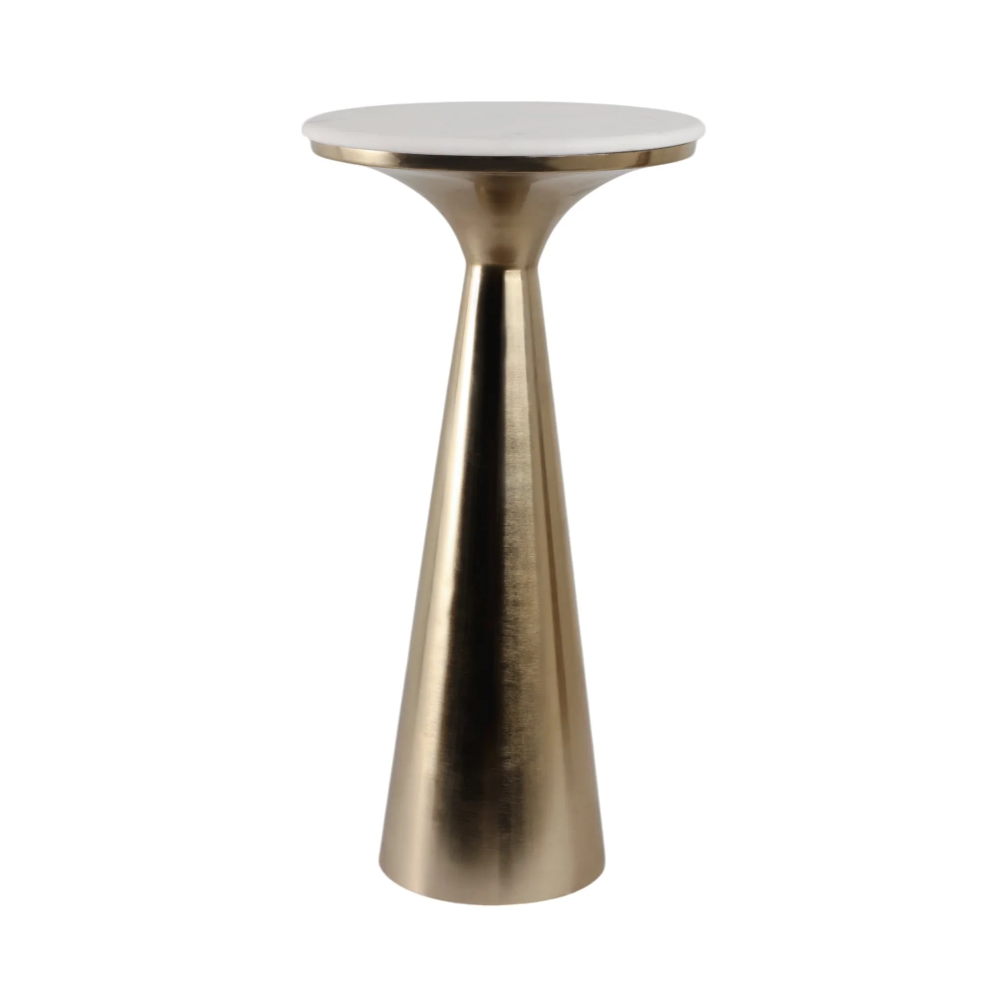 22x11"tapered Metal Base&mrble Drink Table,wht/gld - Image 3
