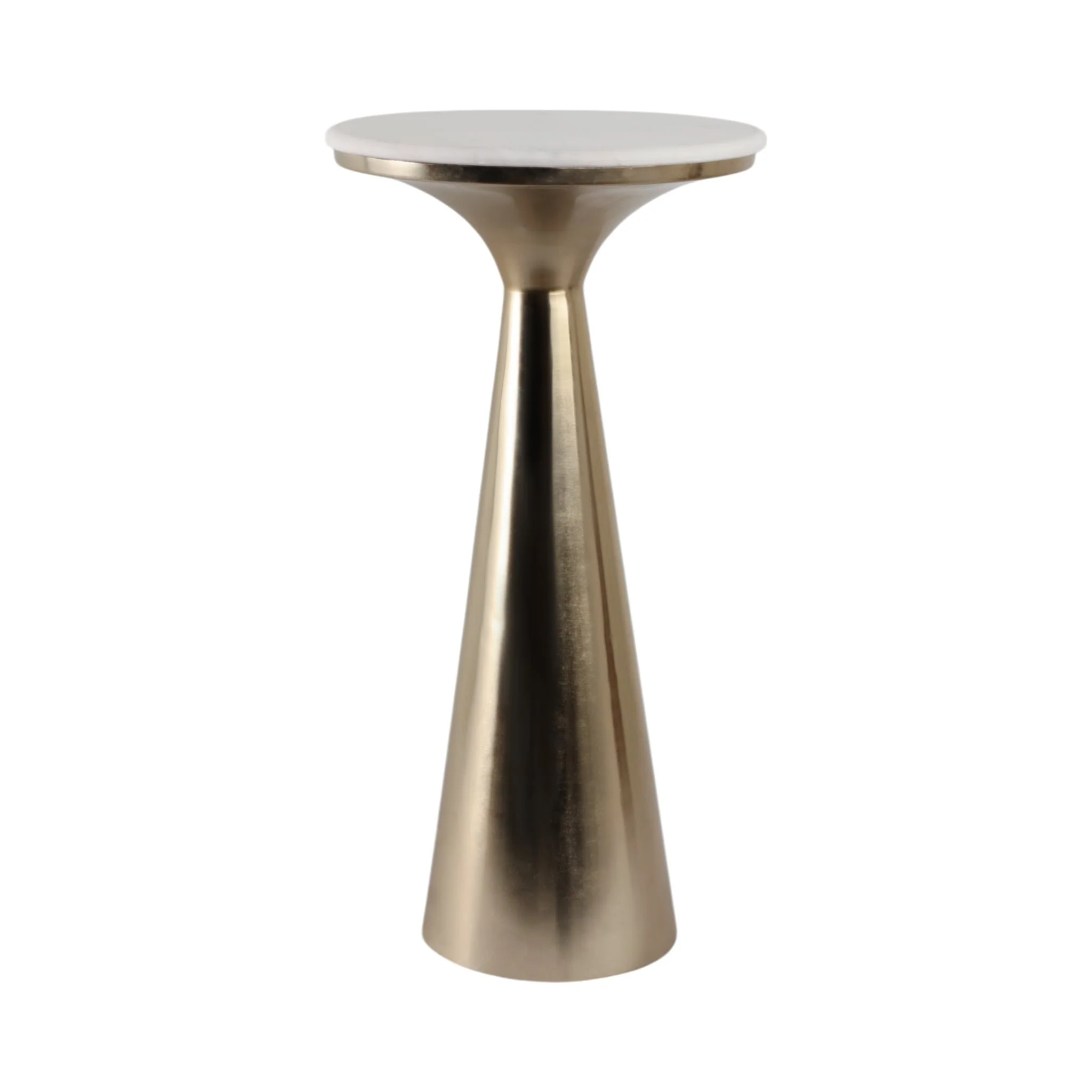 22x11"tapered Metal Base&mrble Drink Table,wht/gld - Image 4