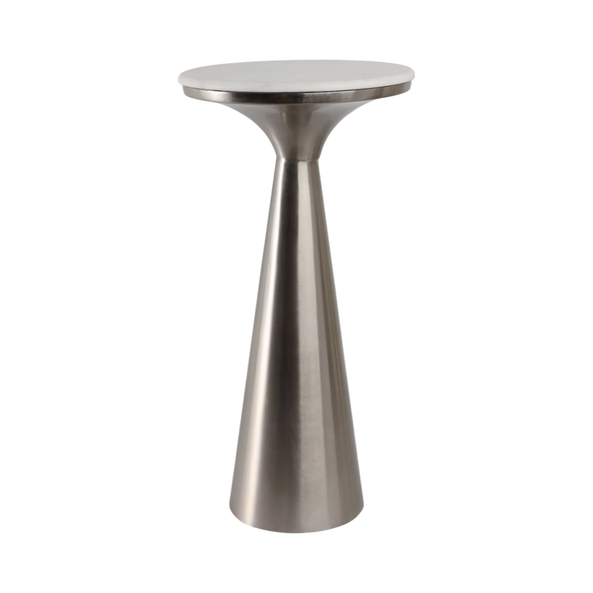 22x11"tapered Metal Base&mrble Drink Table,wht/slv - Image 2