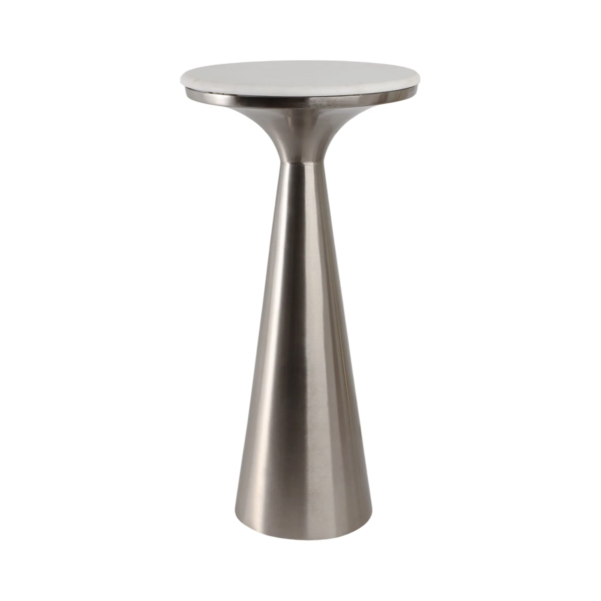 22x11"tapered Metal Base&mrble Drink Table,wht/slv - Image 3