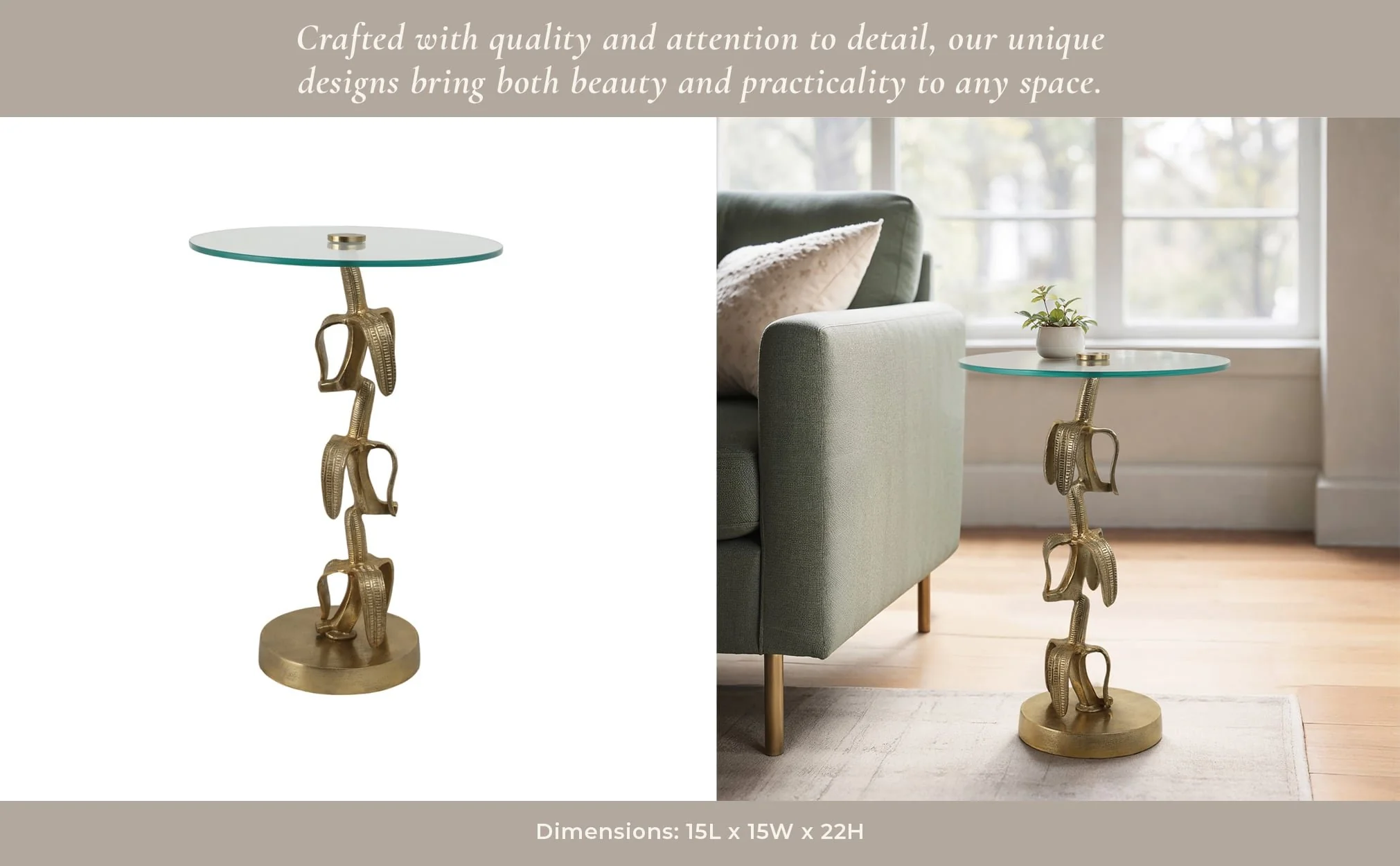 22x15" Bananas Accent Table, Gold Kd - Image 12