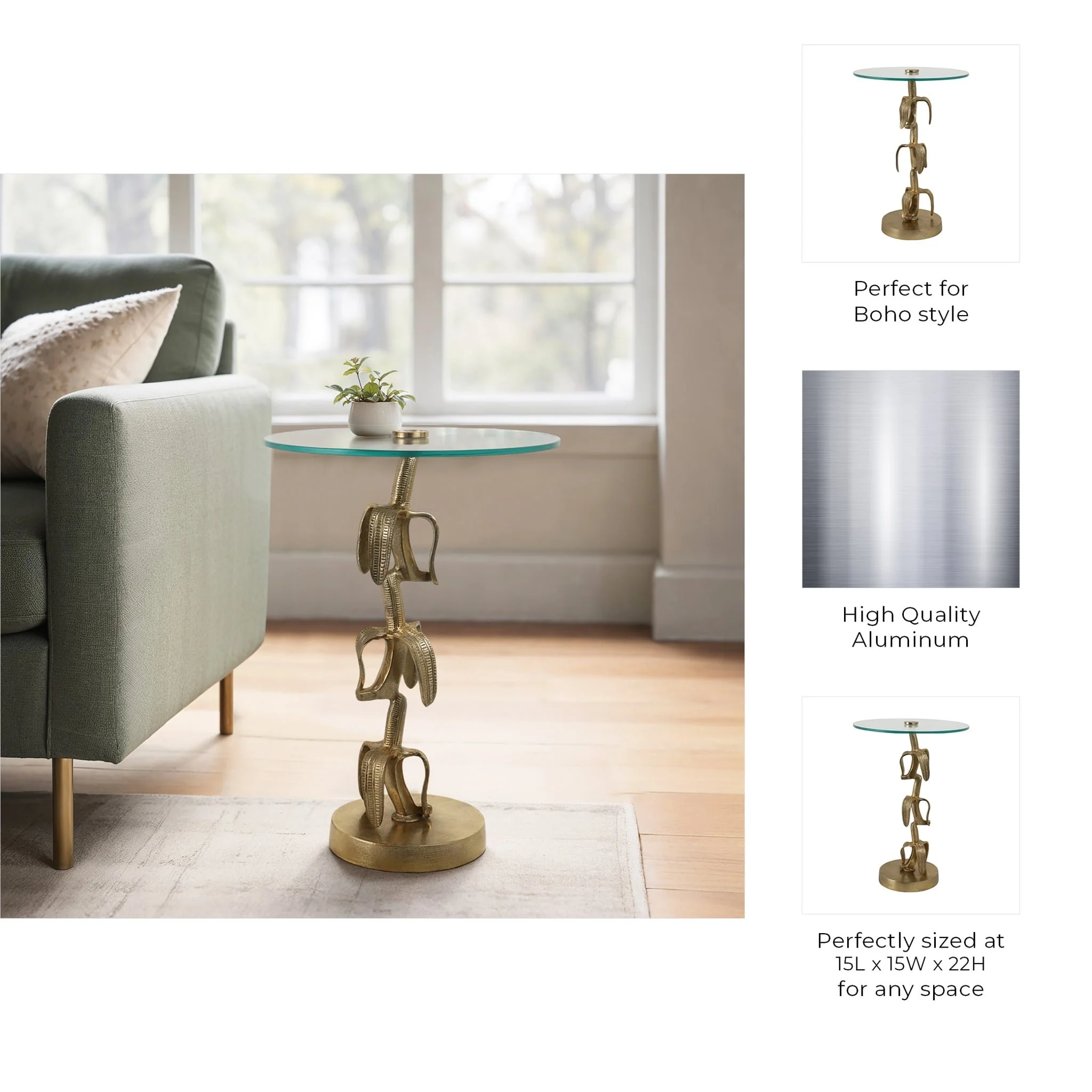 22x15" Bananas Accent Table, Gold Kd - Image 9