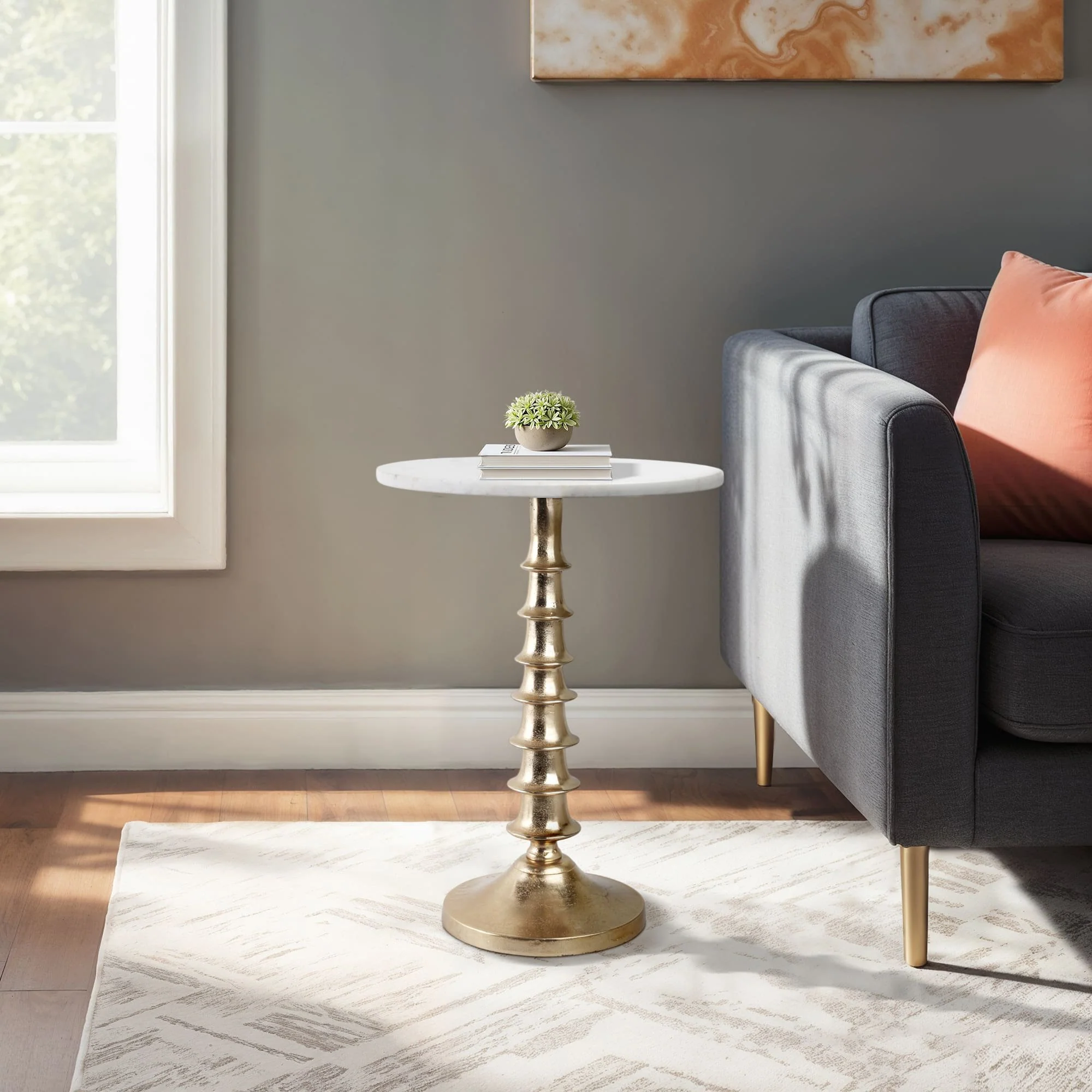 22x16" Layered Lilypad Accent Table, White/gold - Image 10