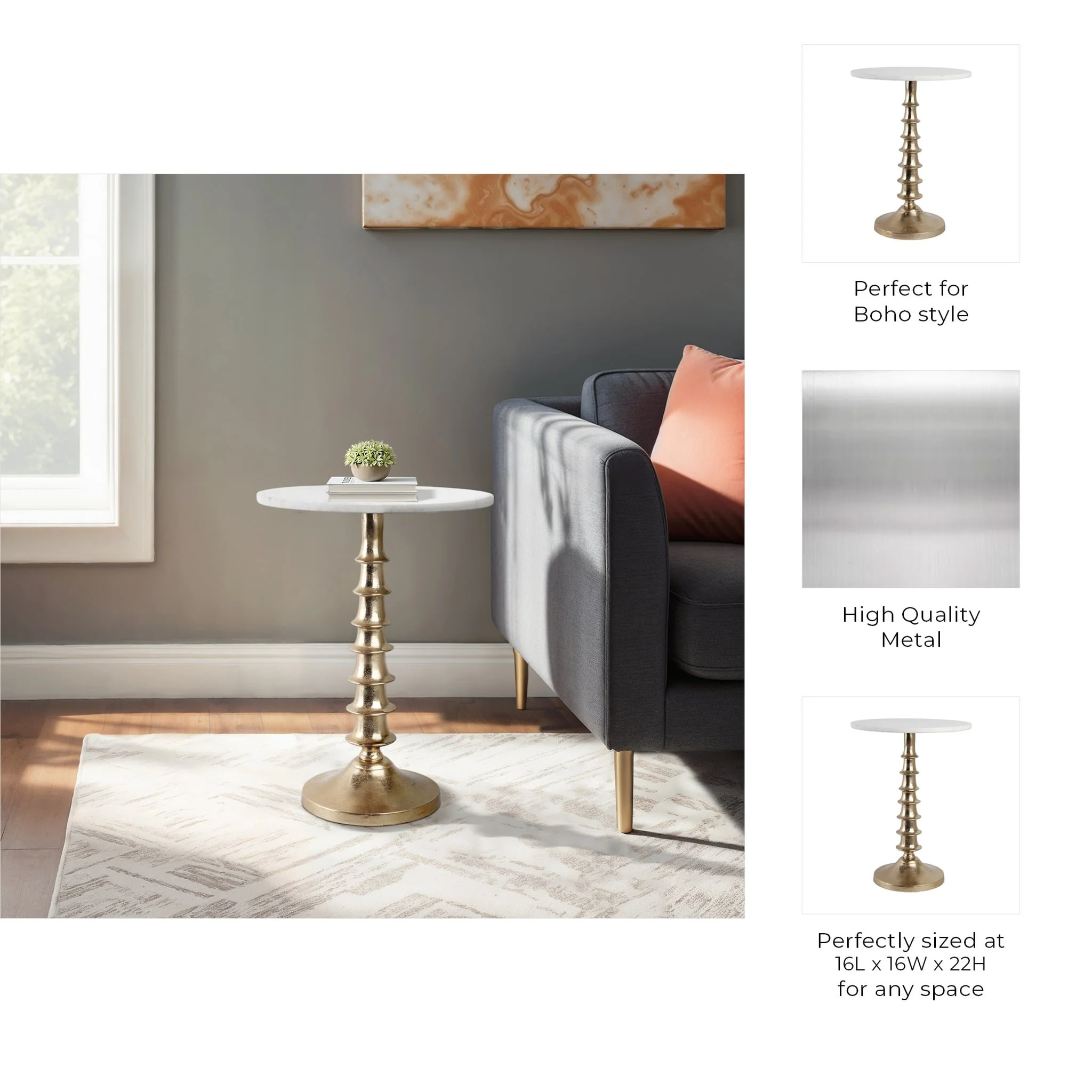 22x16" Layered Lilypad Accent Table, White/gold - Image 9