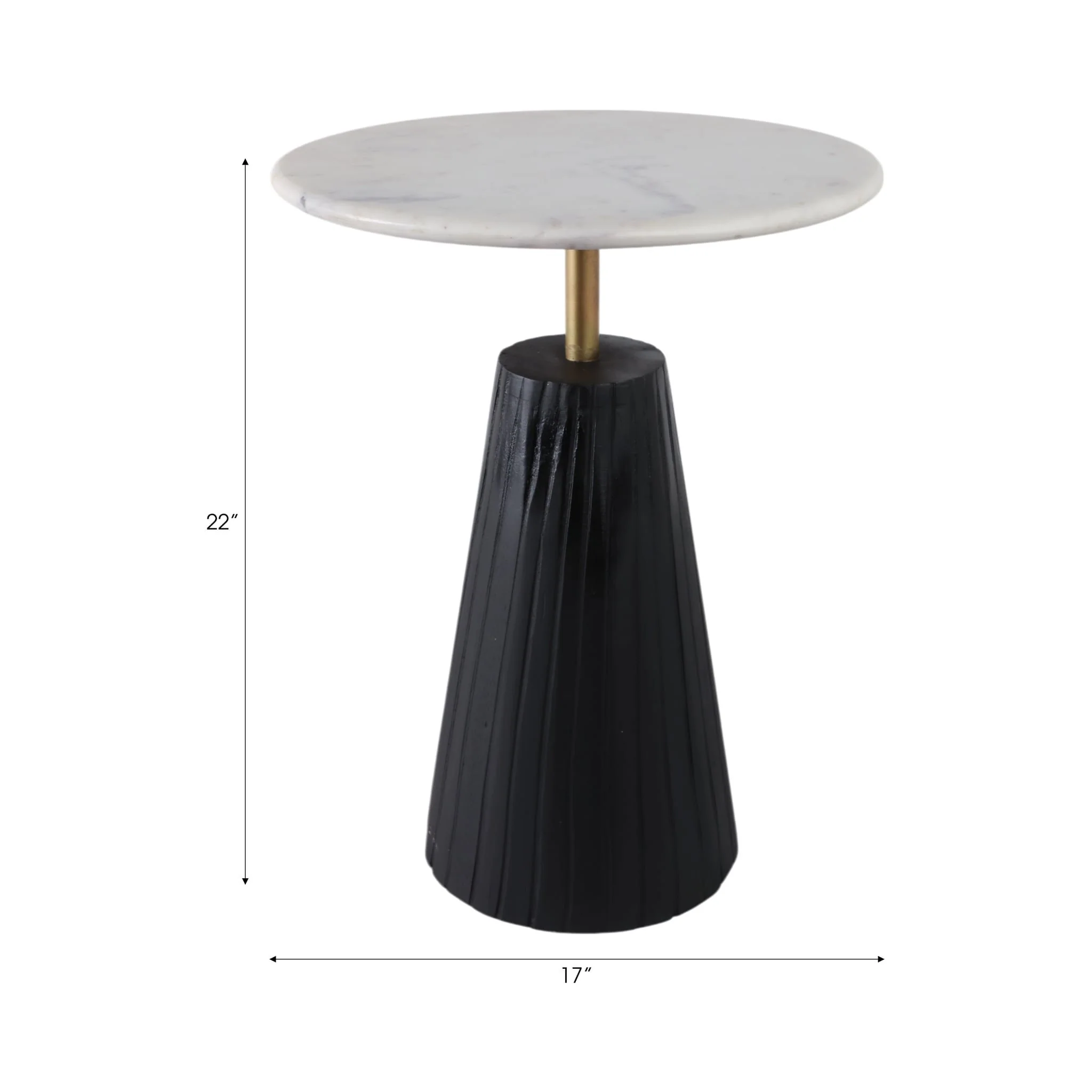 22x17" Fluted Base Marble Top Accent Table,wht/blk - Image 9