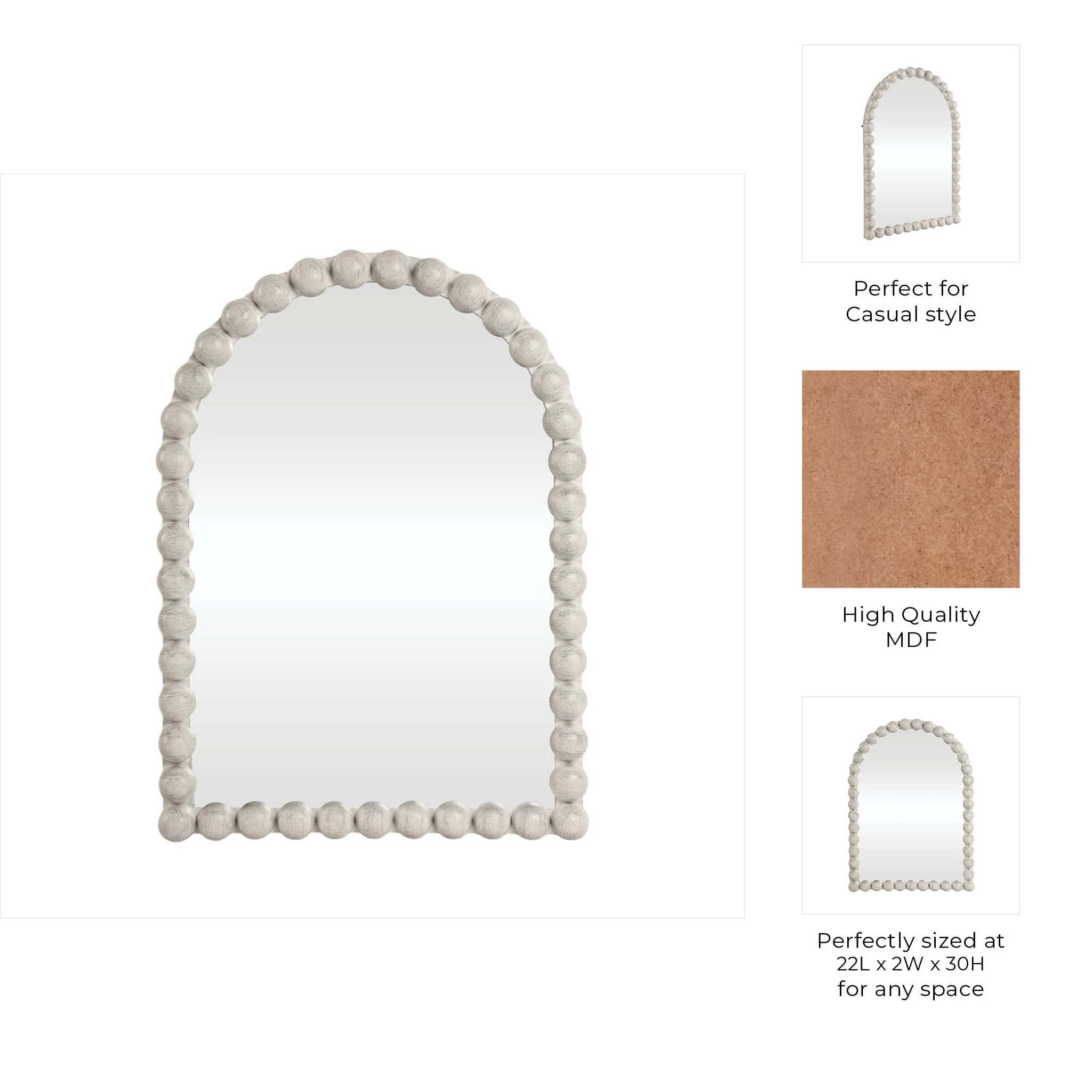 22x30 Large Knobby Arch Mirror, White - Image 8