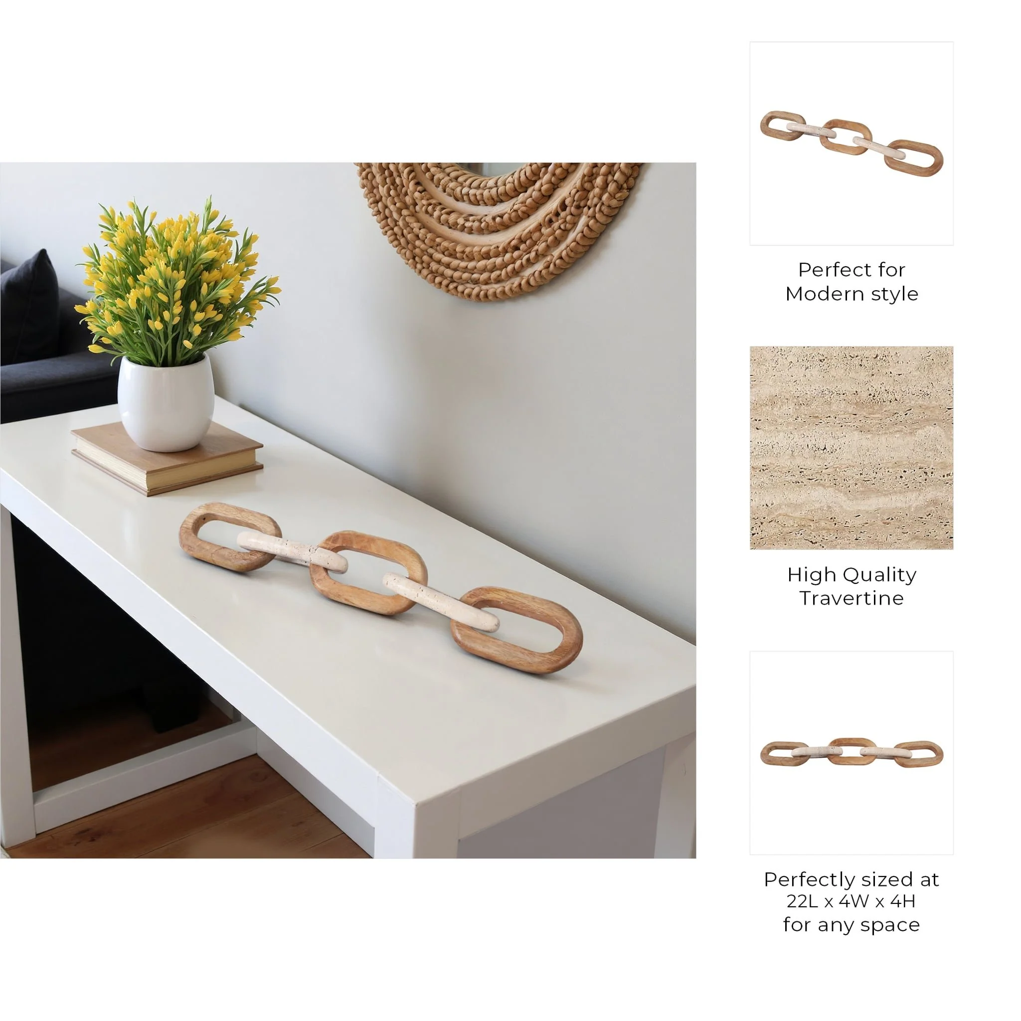 22x4" Travertine & Wood 5-link Chain, Tan - Image 7