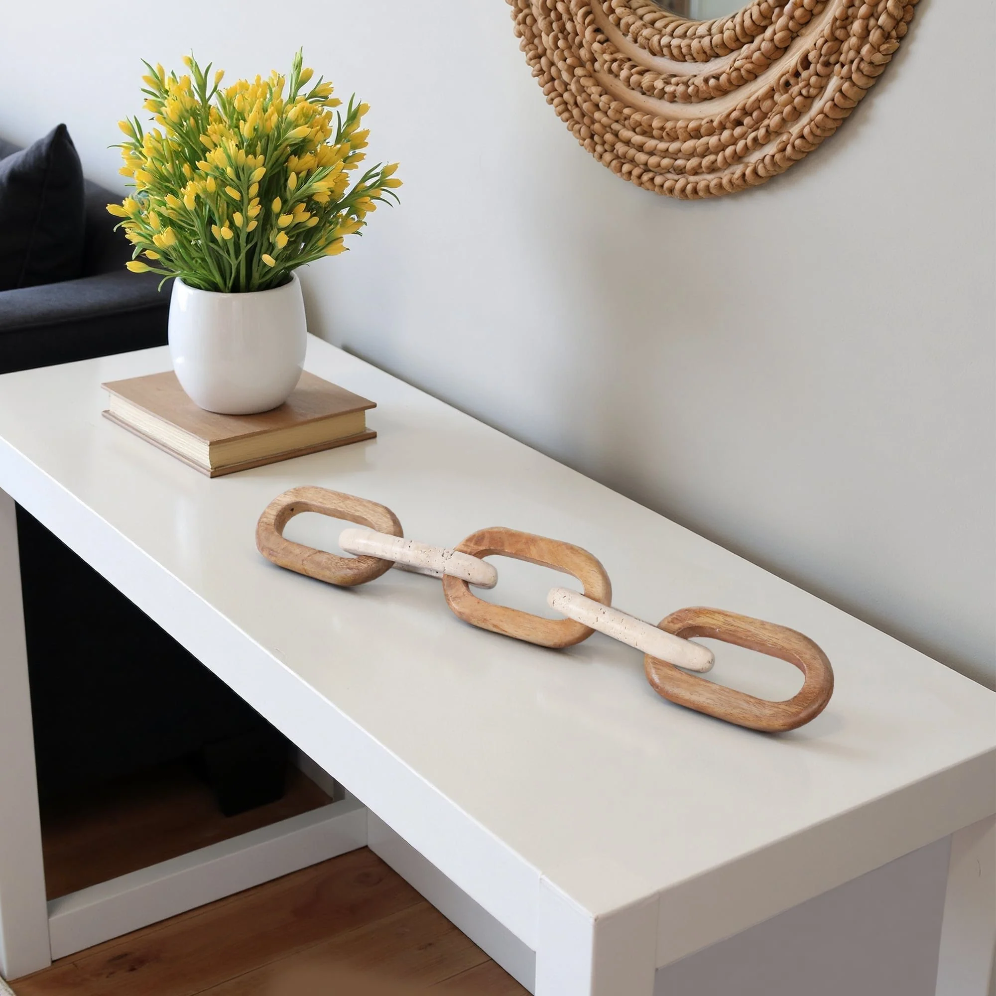 22x4" Travertine & Wood 5-link Chain, Tan - Image 8