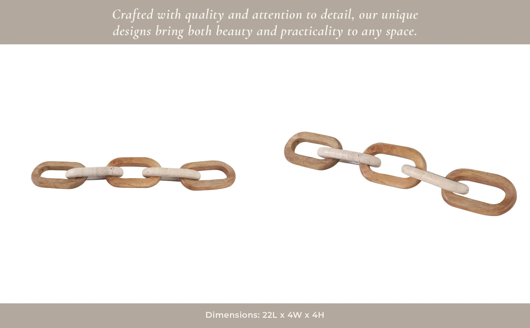 22x4" Travertine & Wood 5-link Chain, Tan - Image 9