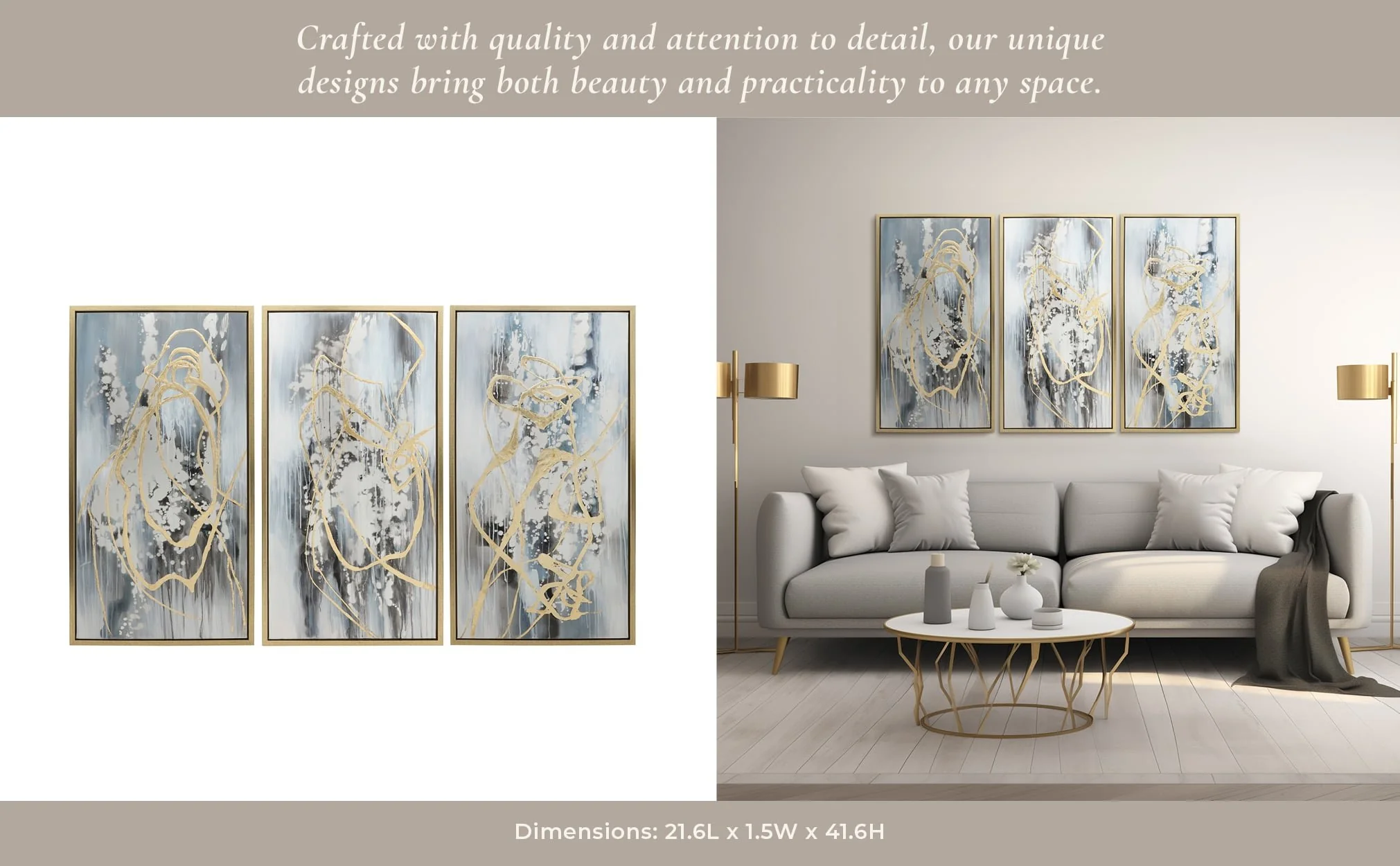 22x42 S/3 Abstract Canvas, Multi On Gold Frame - Image 10