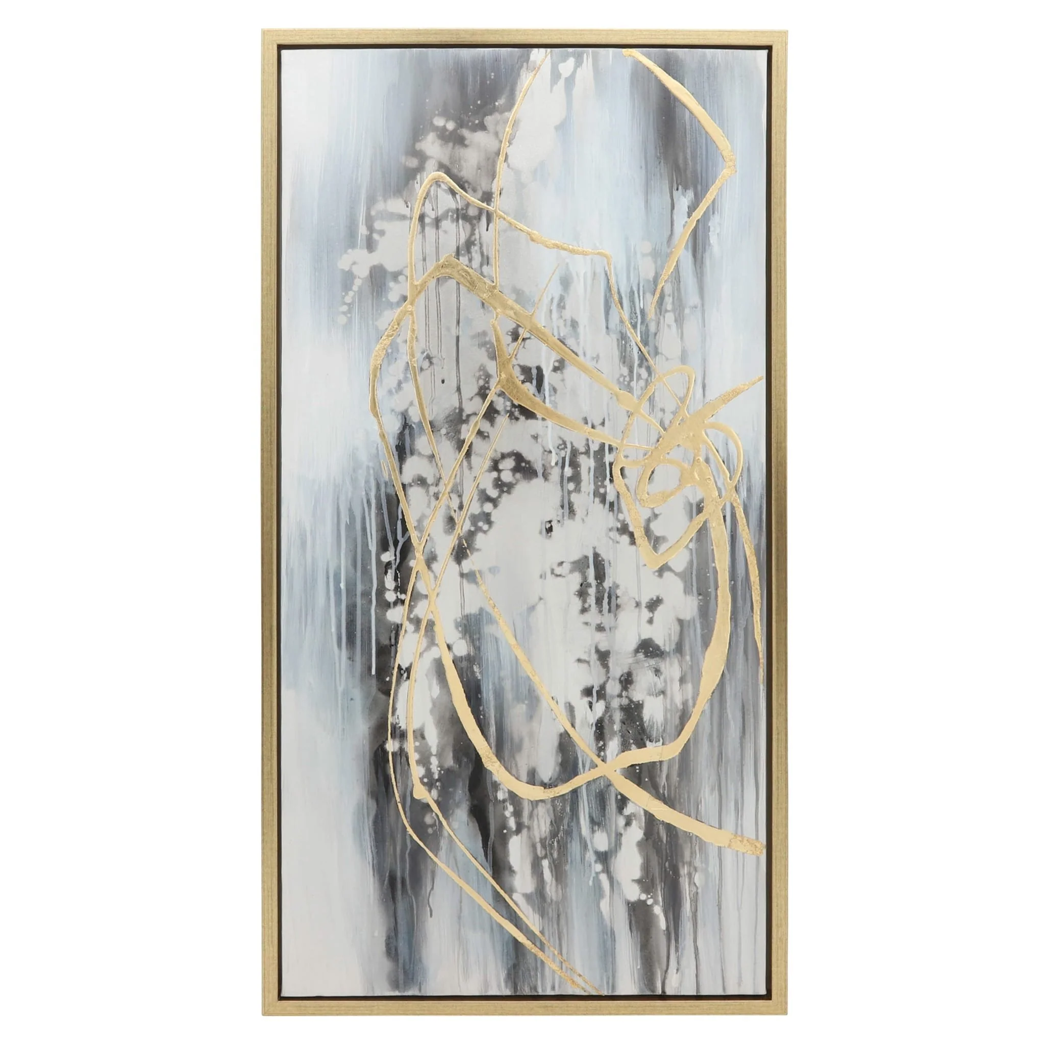 22x42 S/3 Abstract Canvas, Multi On Gold Frame - Image 2