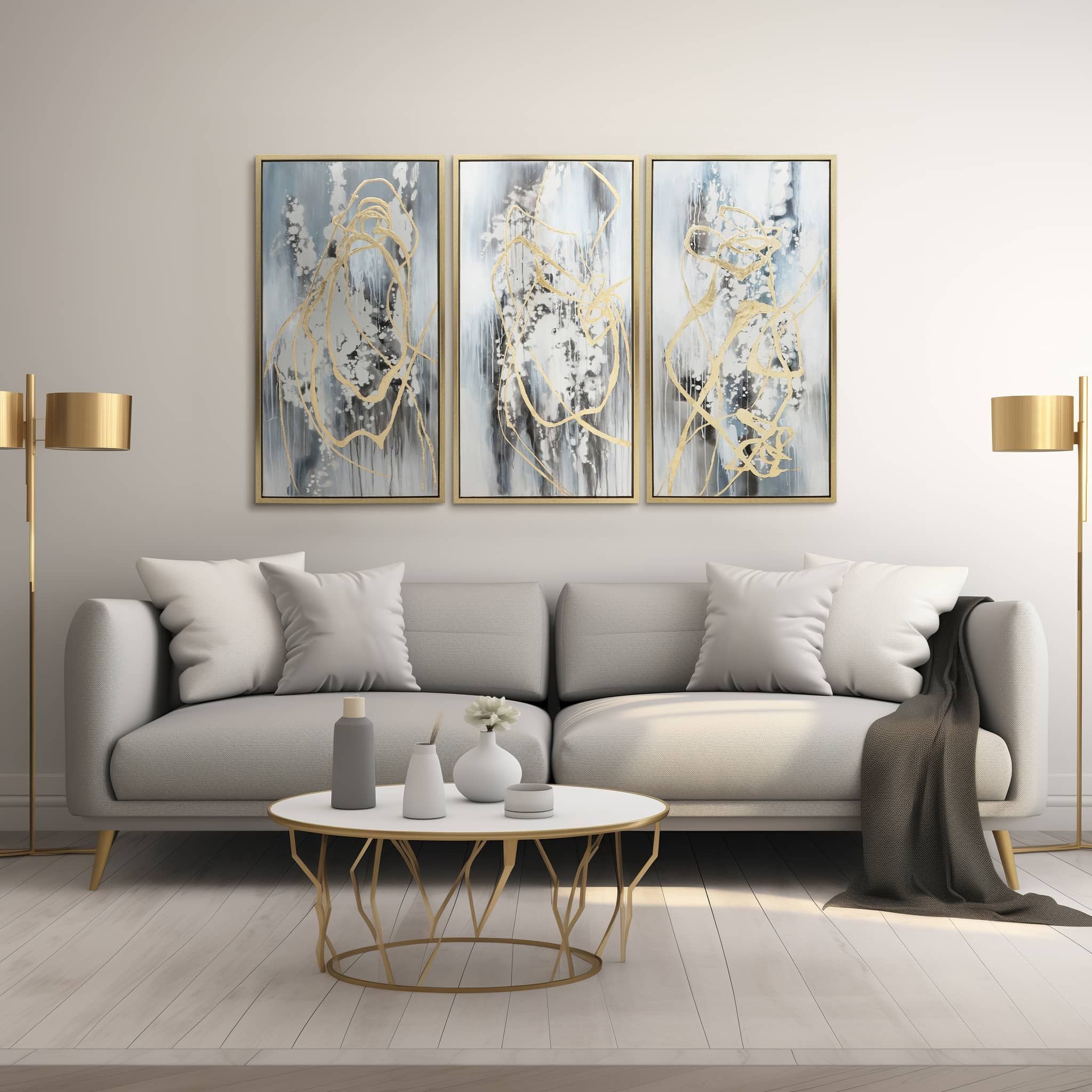 22x42 S/3 Abstract Canvas, Multi On Gold Frame - Image 9