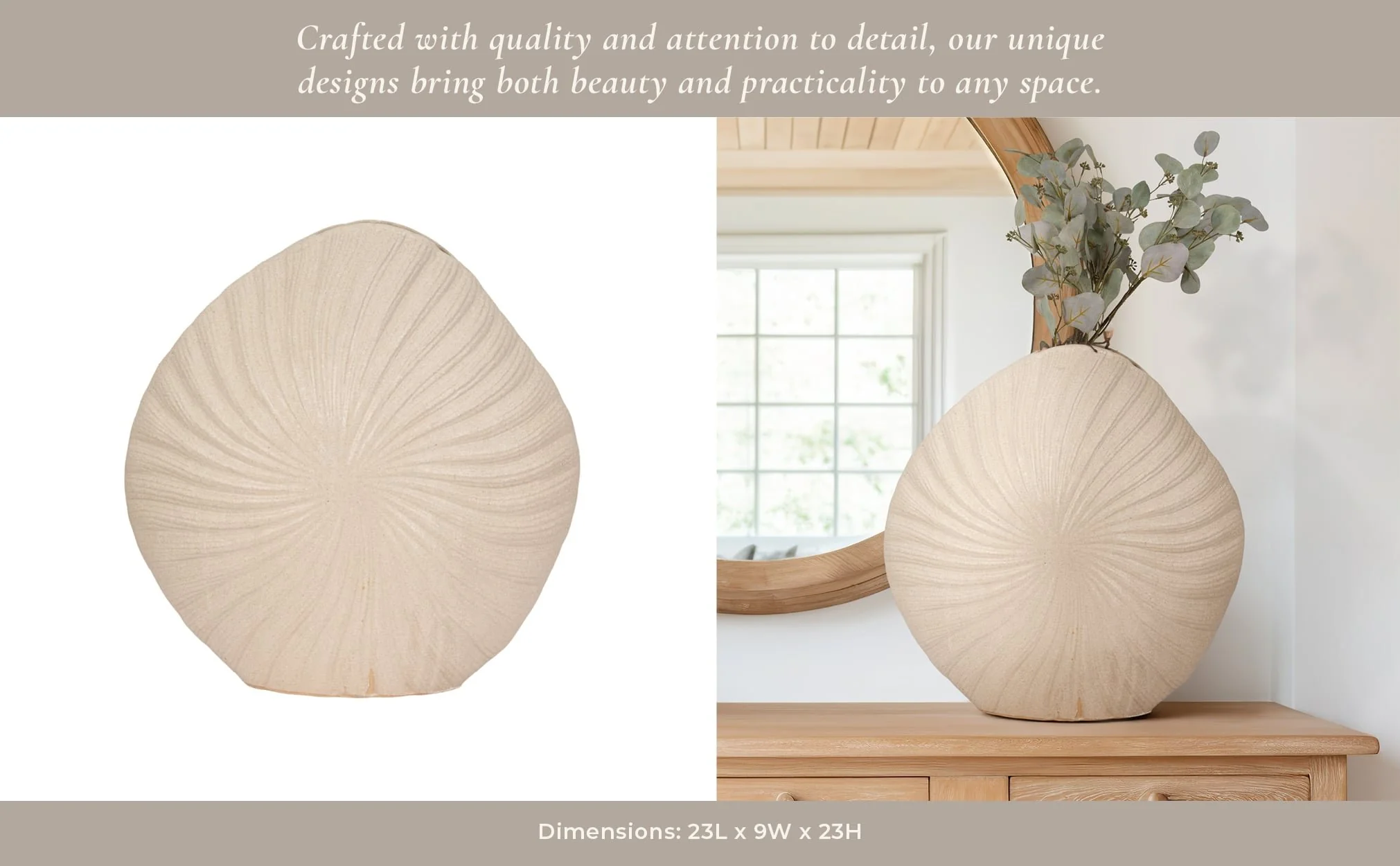 23" White Sand Shell Vase, White - Image 11