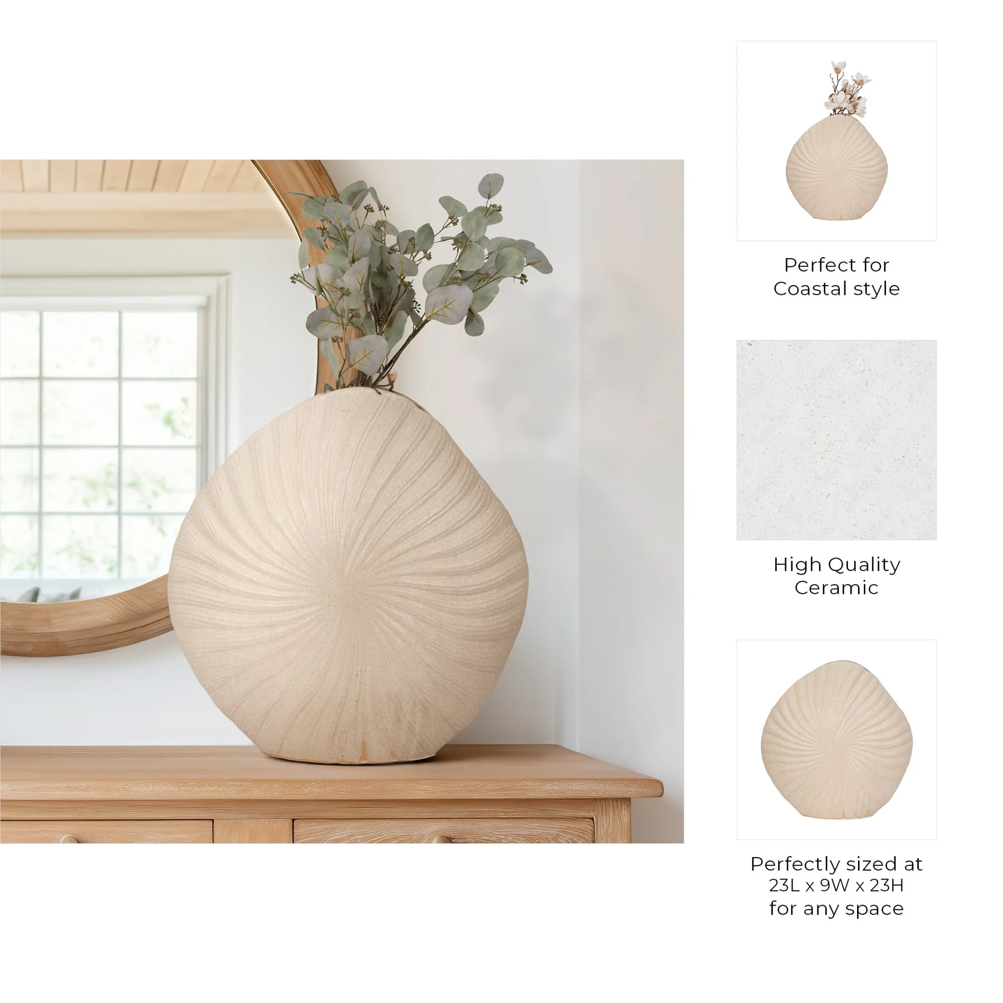 23" White Sand Shell Vase, White - Image 9