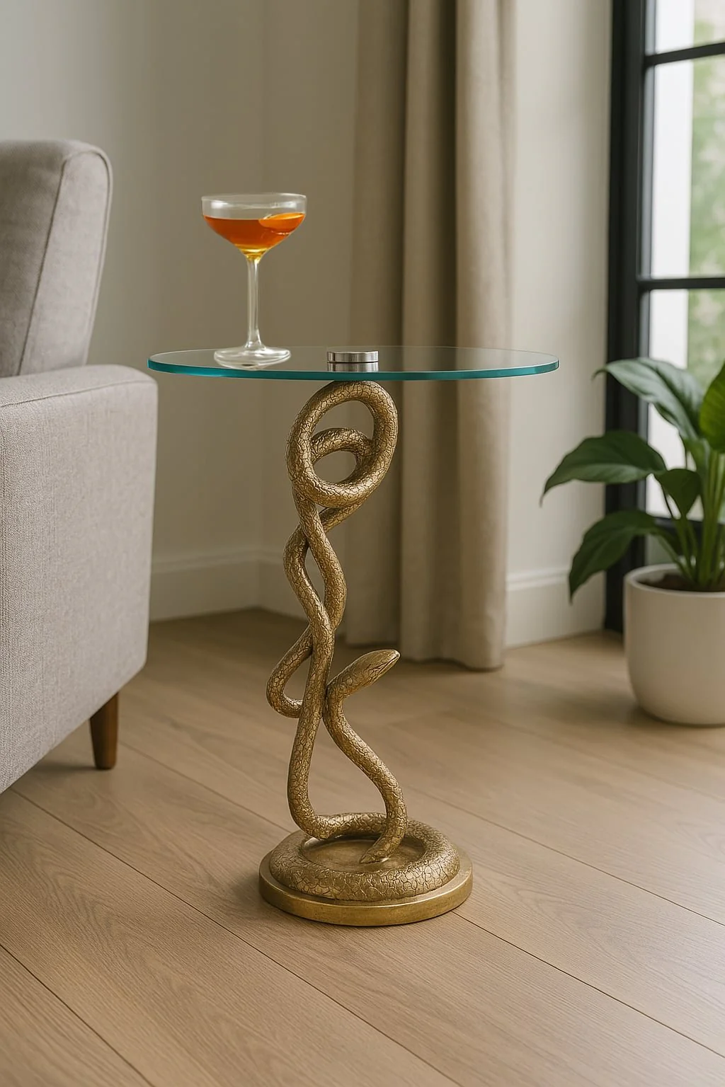 23x15" Snake Accent Table, Gold - Image 11