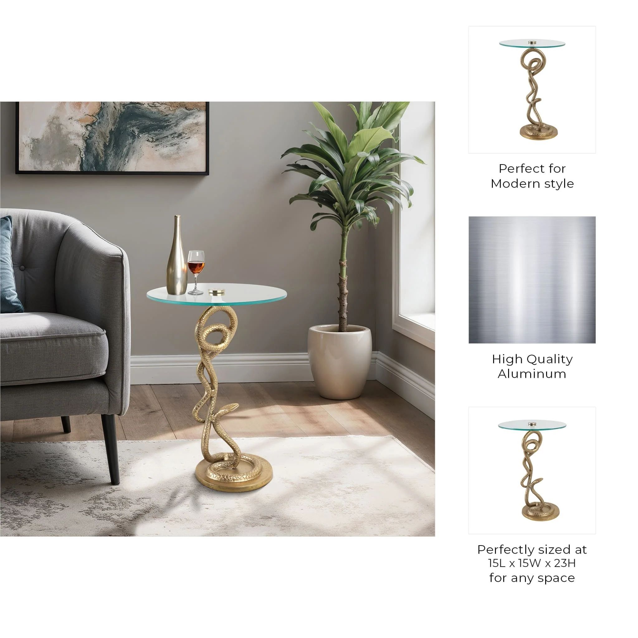 23x15" Snake Accent Table, Gold - Image 9