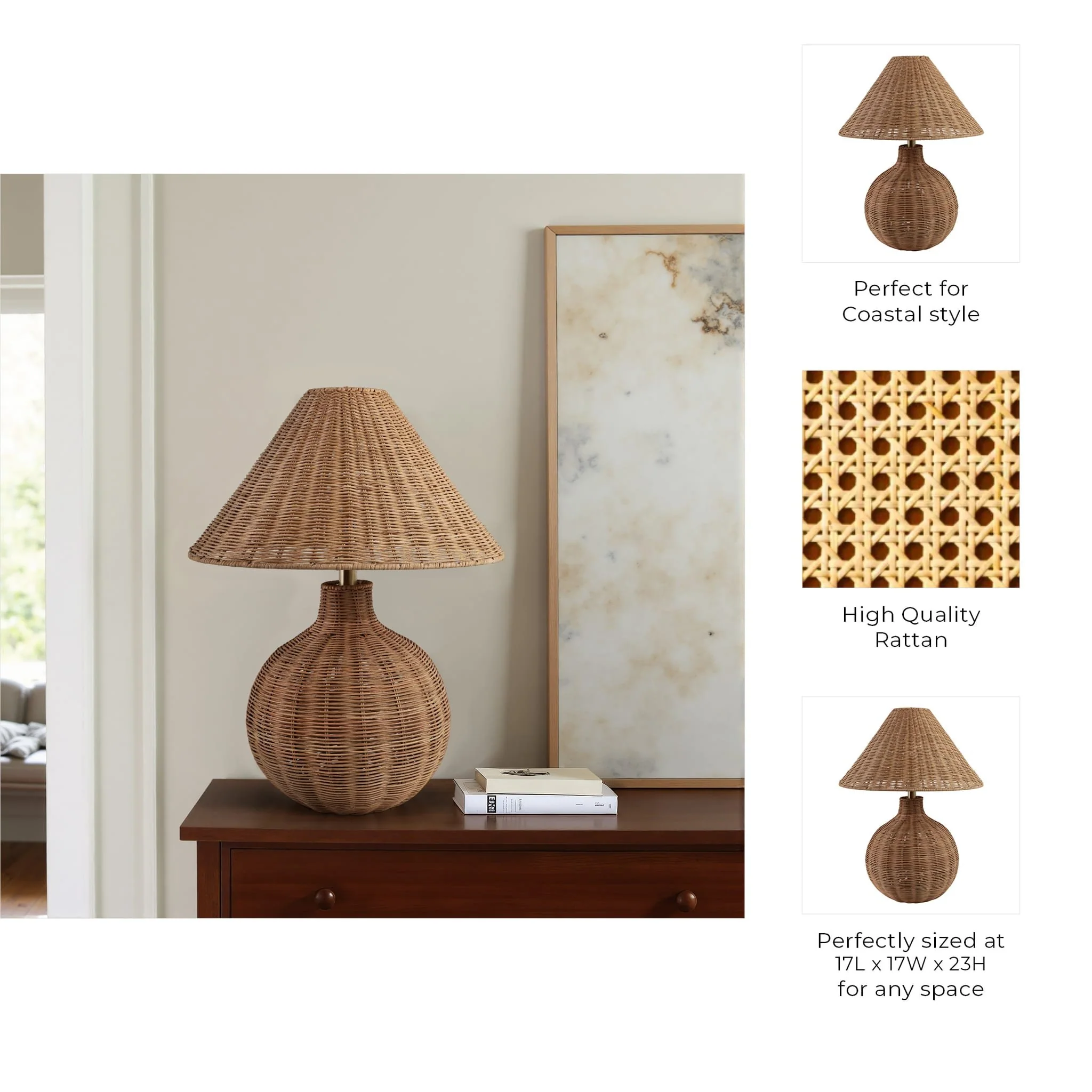 23x20" Woven Rattan Table Lamp, Natural - Image 7