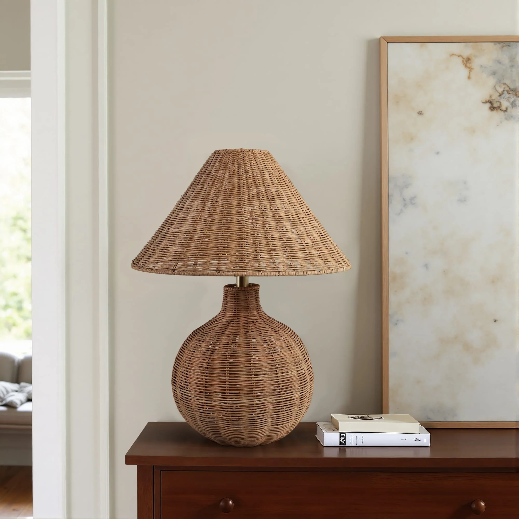 23x20" Woven Rattan Table Lamp, Natural - Image 8