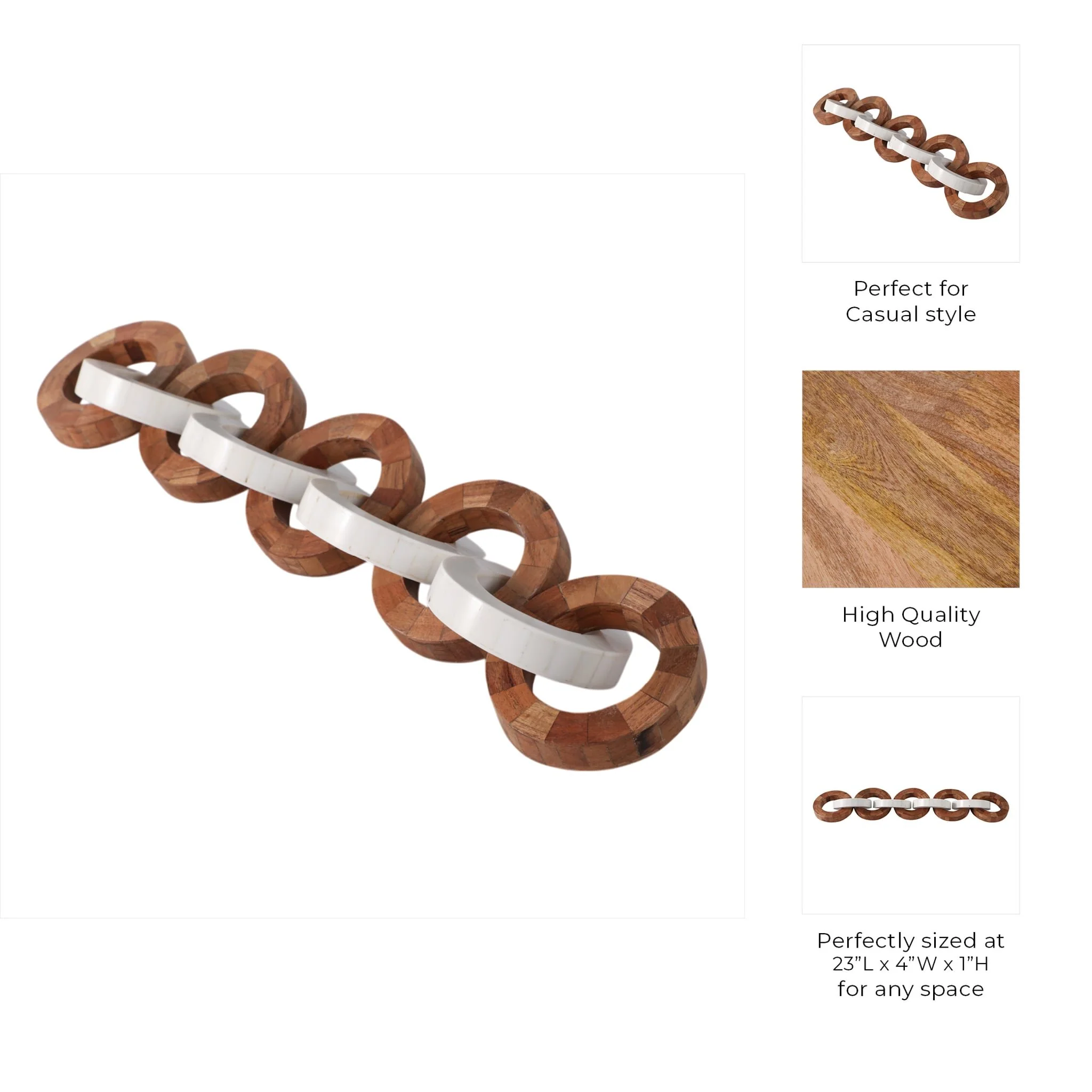 23x4" Wood And Resin Chain, Ivory/brown - Image 7