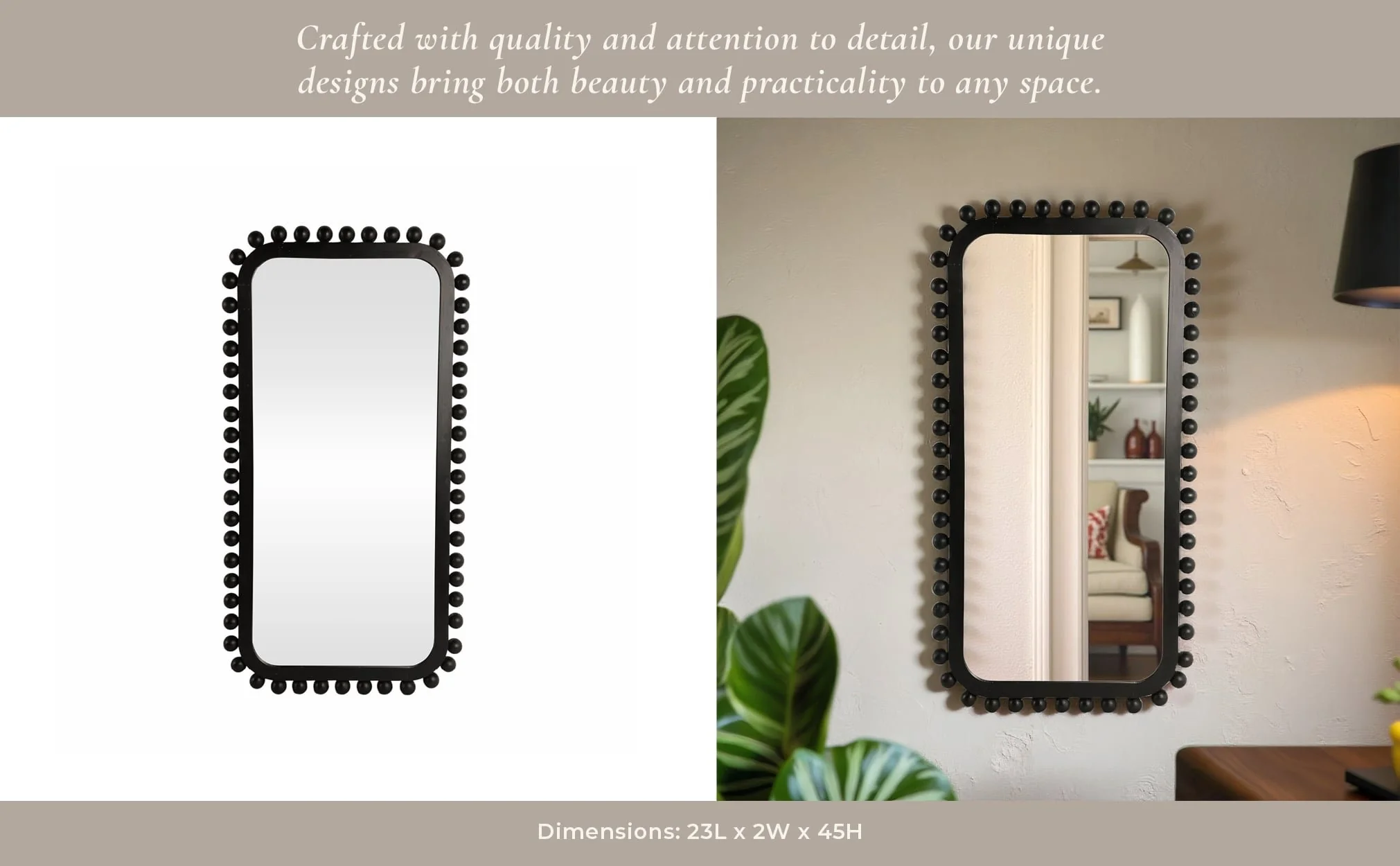23x45" Knobby Rectangular Mirror, Black - Image 9