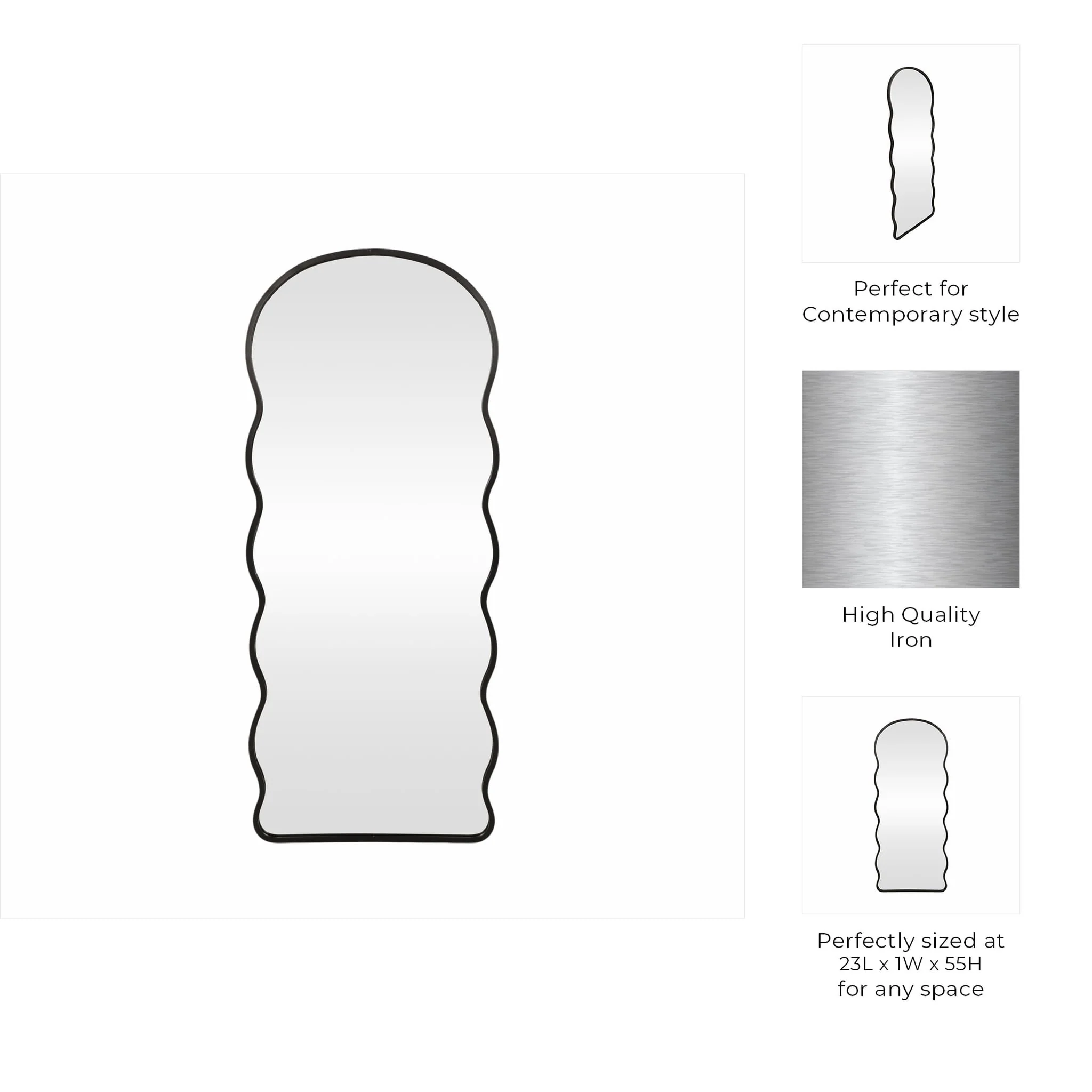 23x55" Curvy Edged Leaner Mirror, Black - Image 8