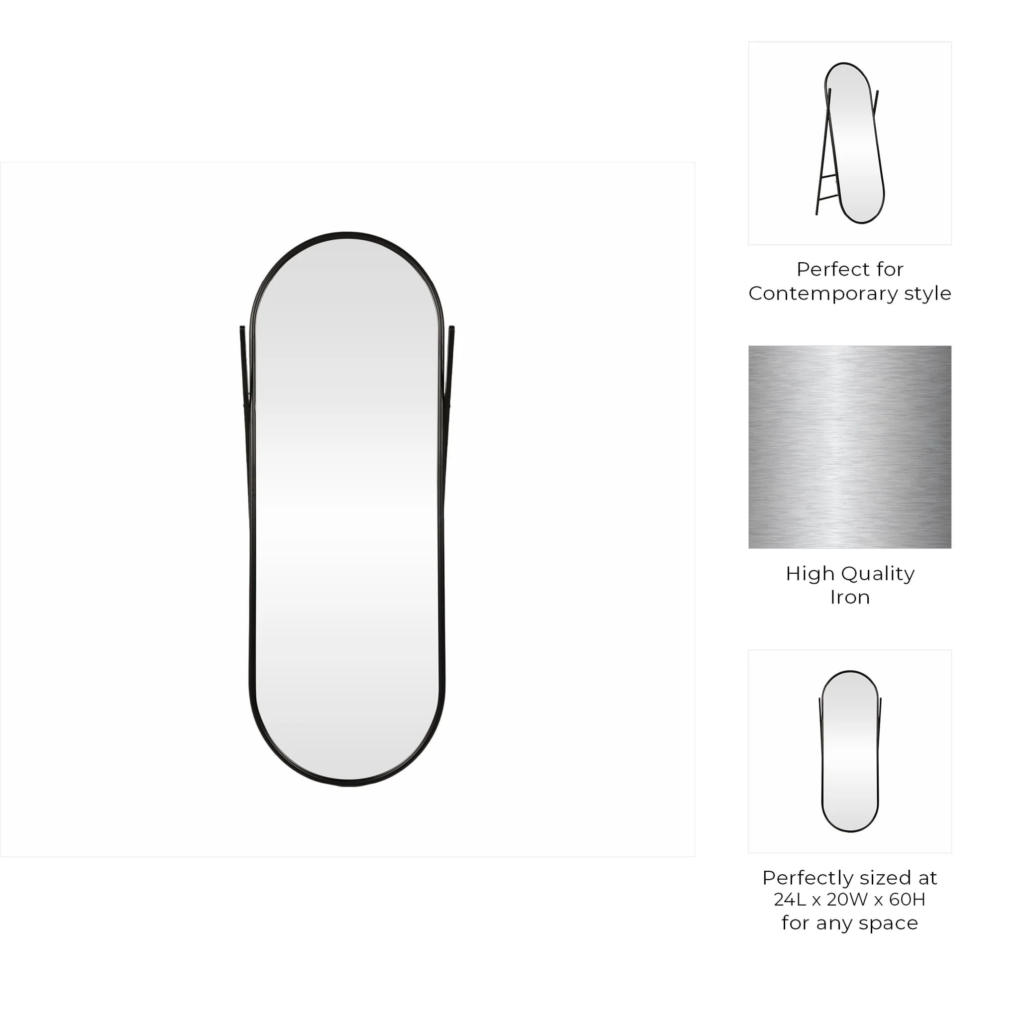 23x60 Rounded Standing Mirror, Black - Image 6