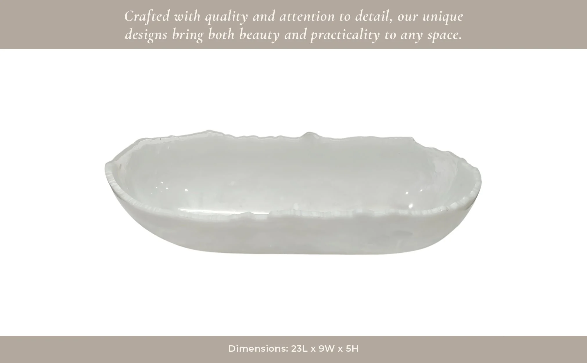 23x9" Raw Edge Marbled Resin Bowl, White - Image 14