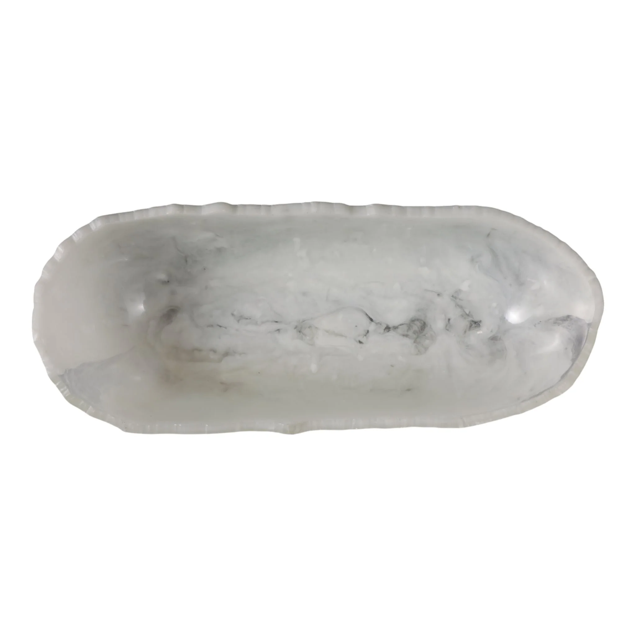 23x9" Raw Edge Marbled Resin Bowl, White - Image 7