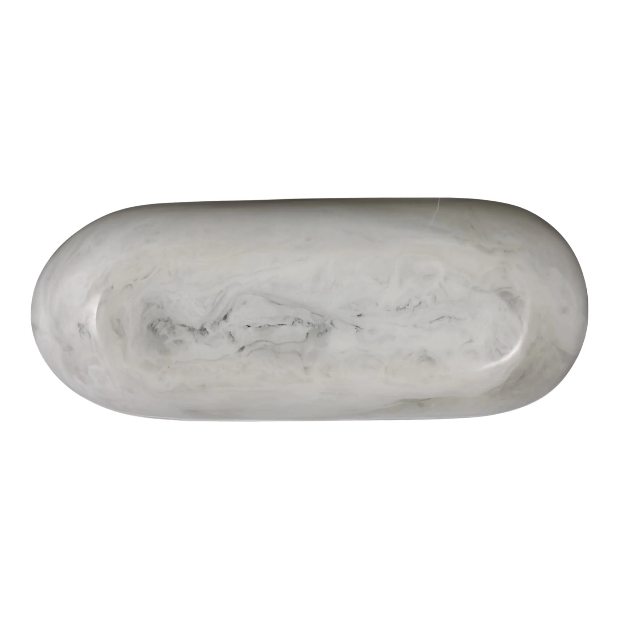23x9" Raw Edge Marbled Resin Bowl, White - Image 8
