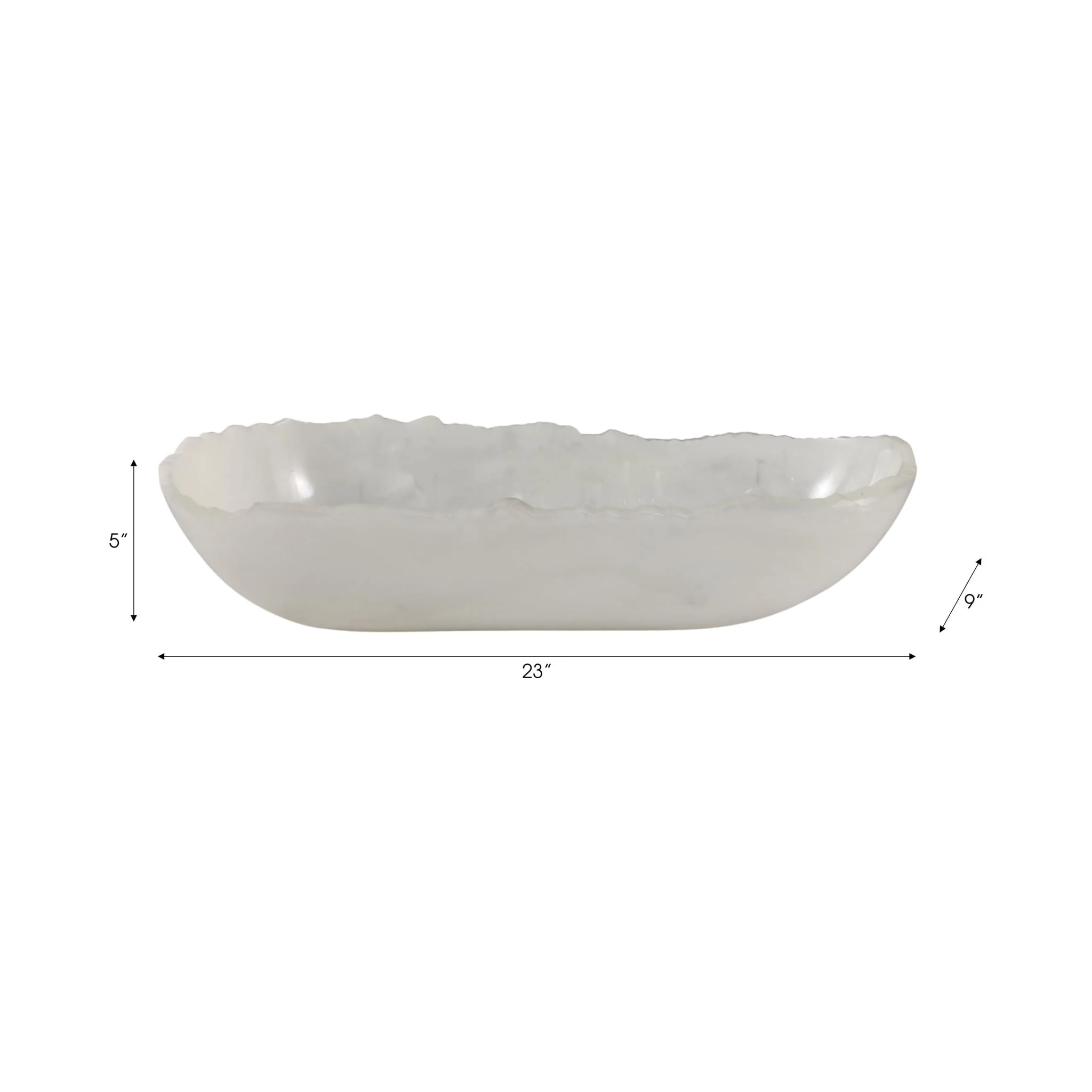 23x9" Raw Edge Marbled Resin Bowl, White - Image 9