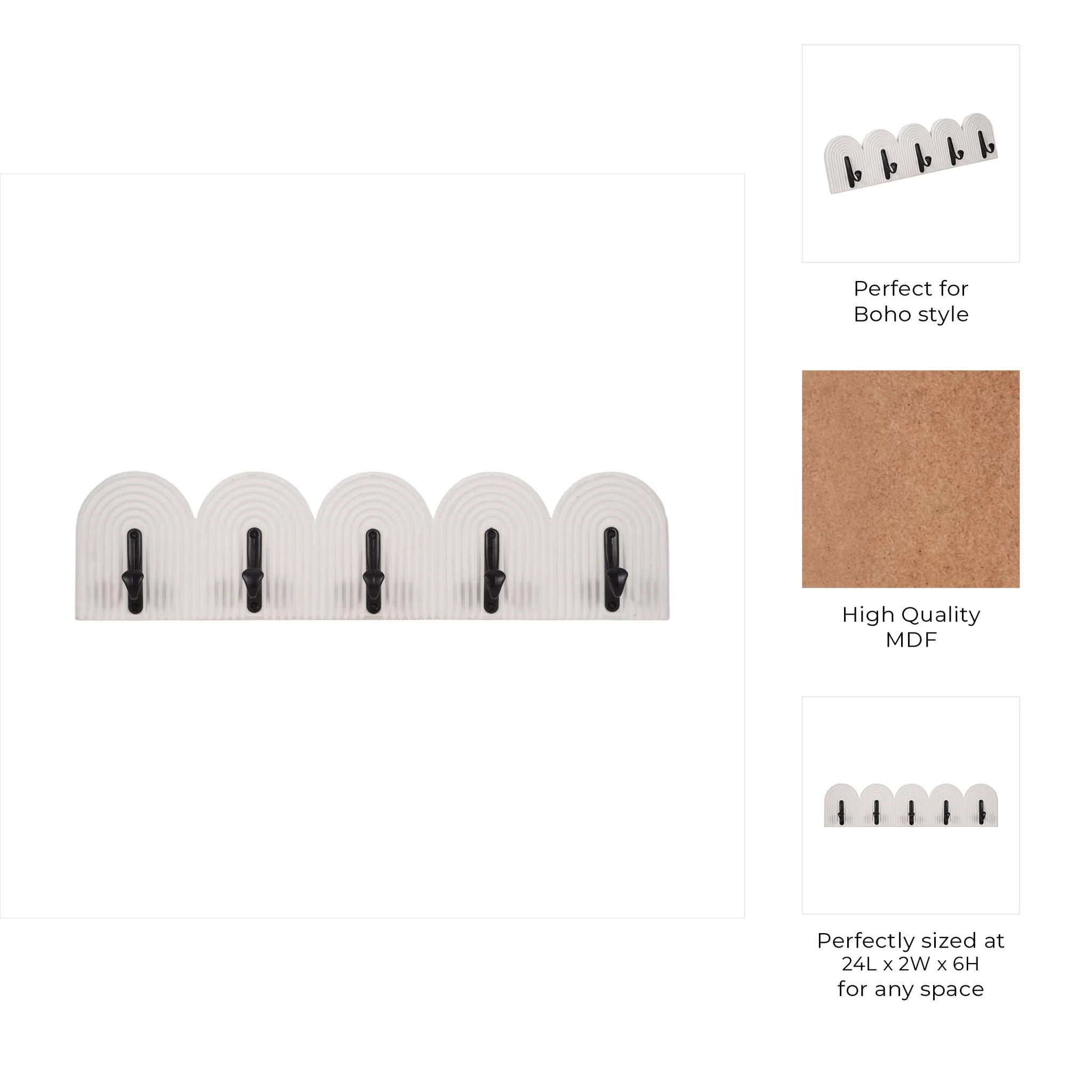 24" 5-arch Wall Hooks, White - Image 7
