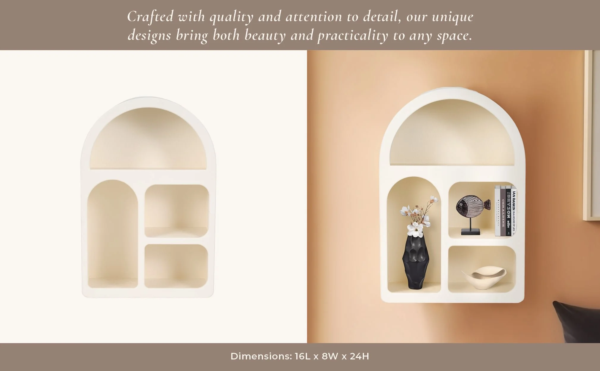 24" Arch Rough Finish Wall Shelf, White - Image 10
