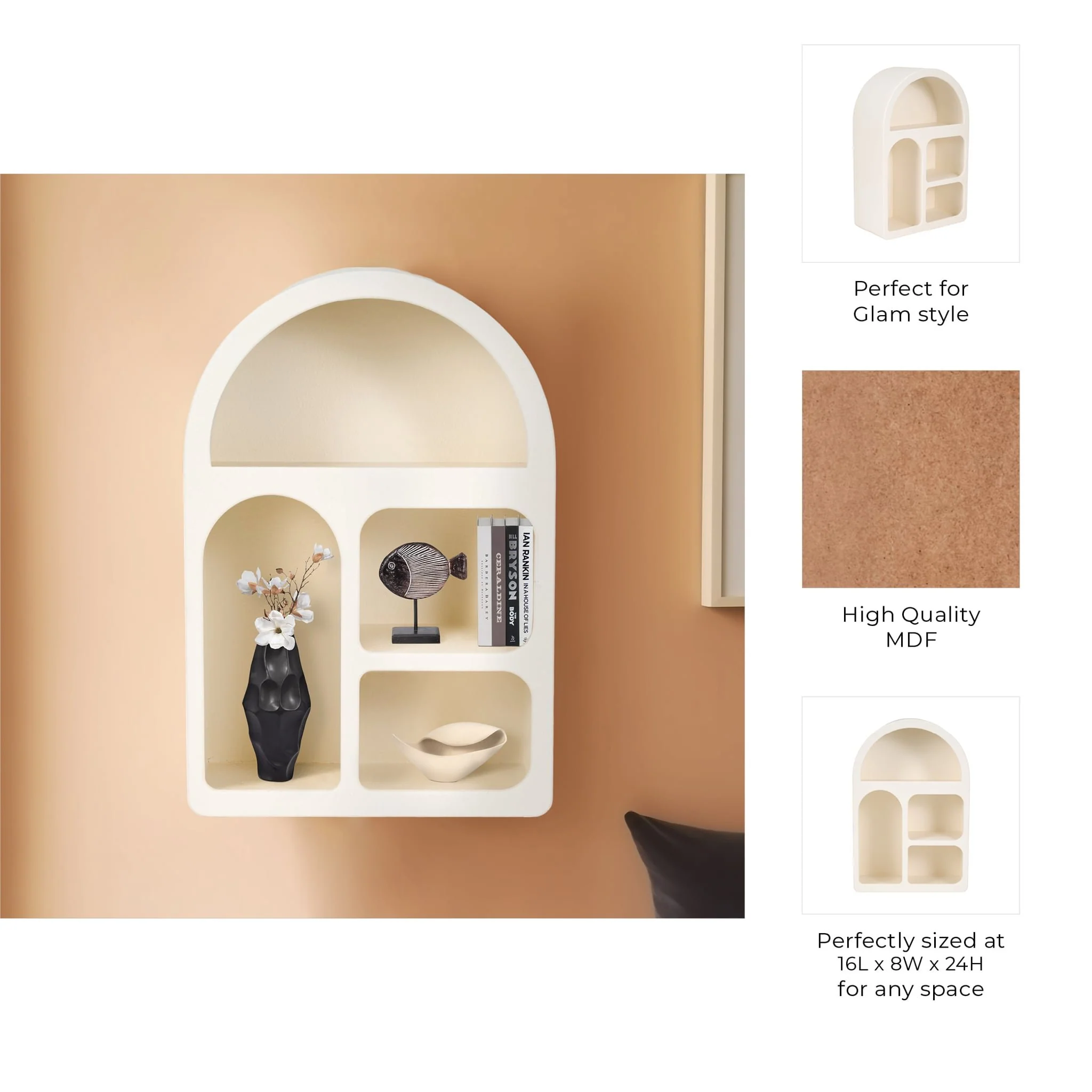 24" Arch Rough Finish Wall Shelf, White - Image 8