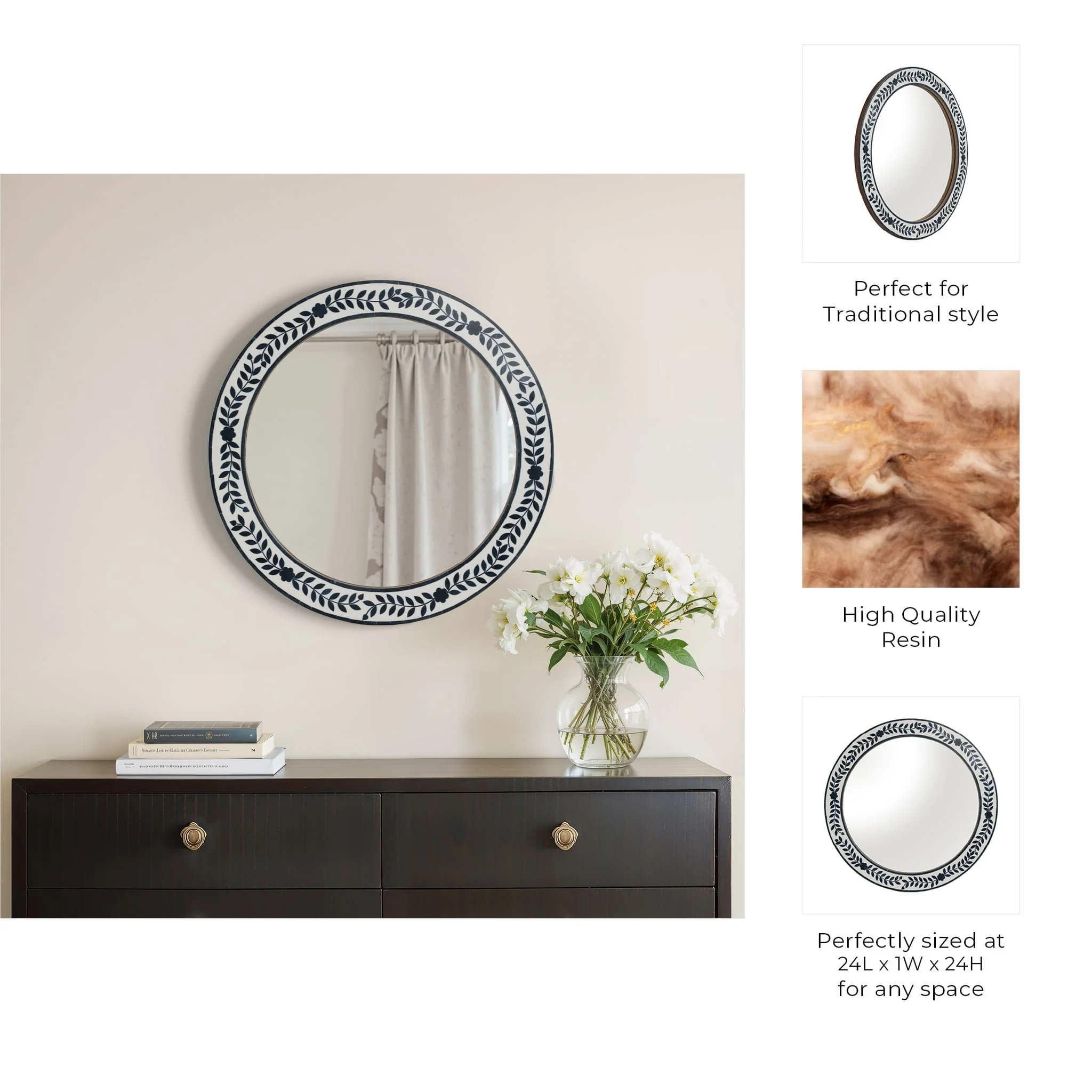 24" Blue Petals Resin Frame Mirror, White/blue - Image 8