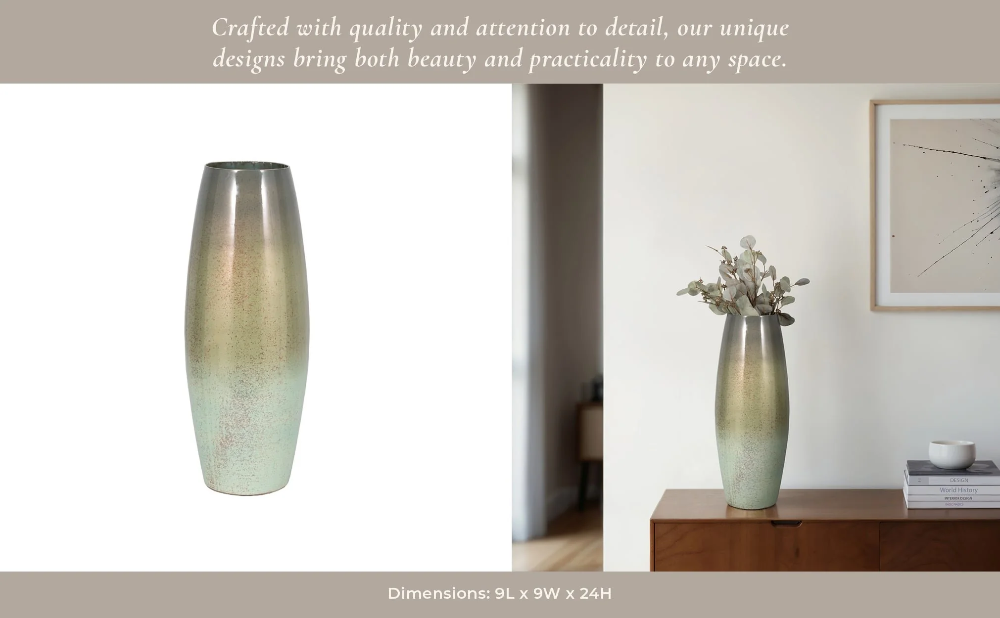 24" Curved Glass Vase Green Mercury Ombre, Multi - Image 11