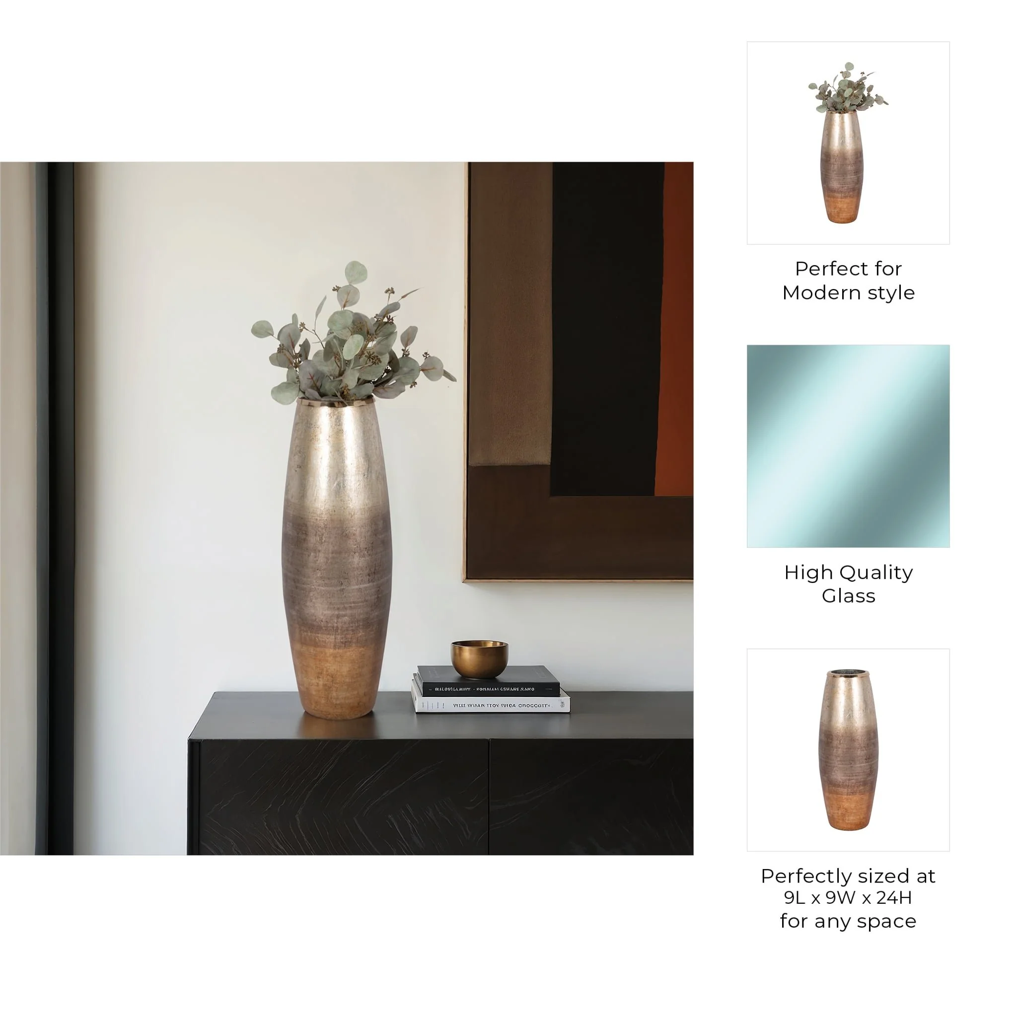 24" Curved Glass Vase Metallic Ombre Finish, Multi - Image 9