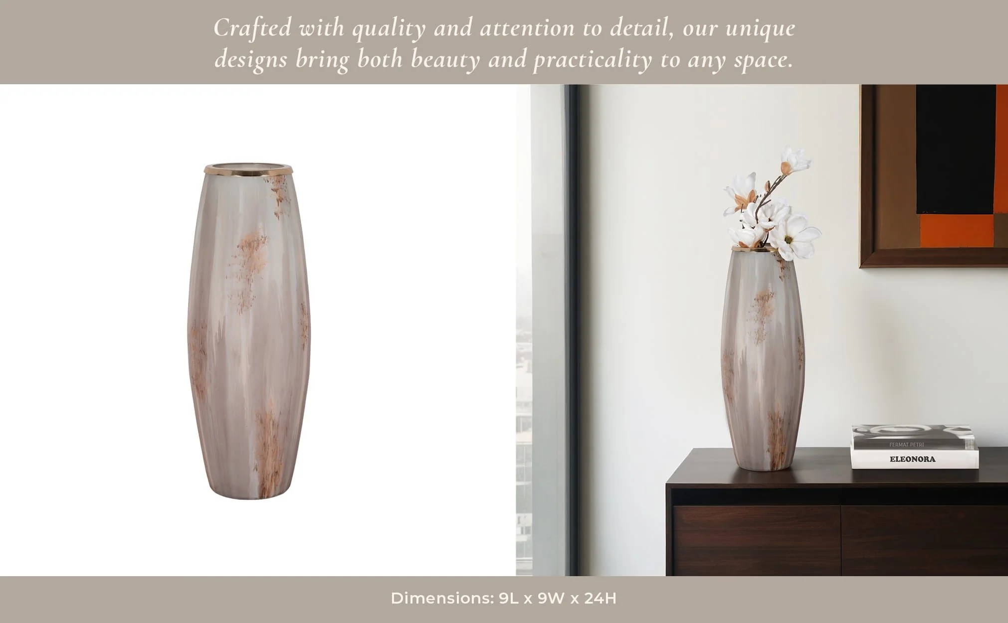 24" Curved Glass Vase Opal Finish, Ivory Multi - Image 11