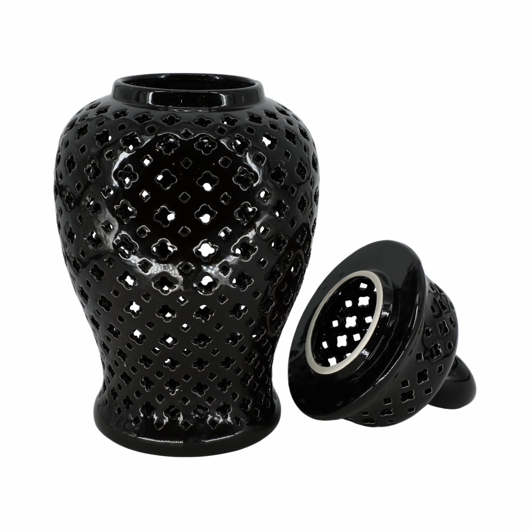 24" Cut-out Clover Temple Jar, Black - Image 3
